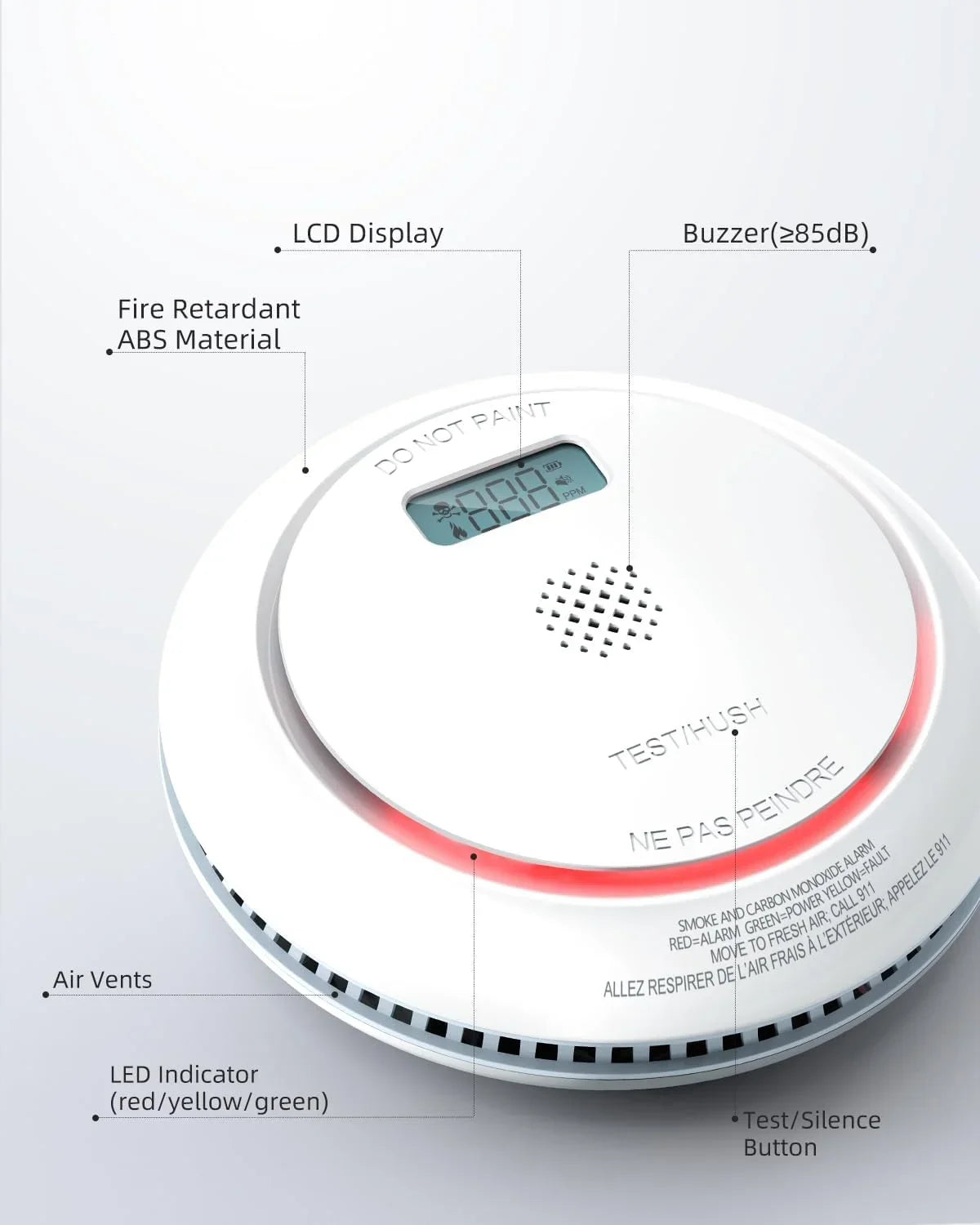 SITERWELL Wireless Interconnected Smoke Detector Carbon Monoxide Detector Combo with LCD Display, 2 in 1 Smoke and CO Detector with Test/Silence Button, Fire and CO Alarm with 3 AA Batteries, 1 Pack