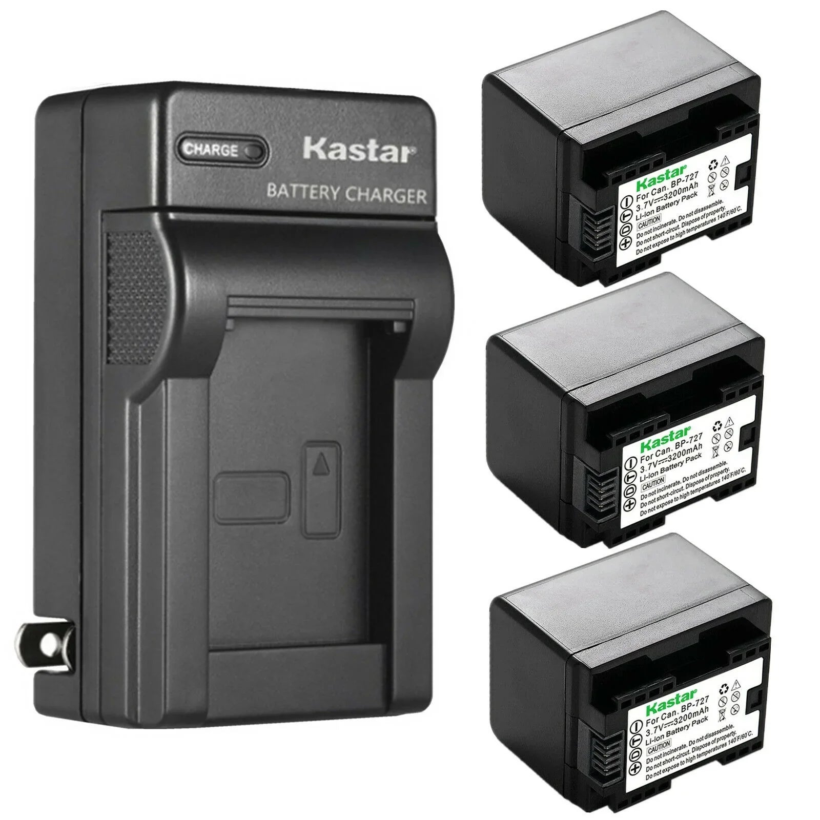 Kastar 3-Pack BP-727 BP727 Battery and AC Wall Charger Fitting with Canon VIXIA HF R500 HFR500, VIXIA HF R600 HFR600, VIXIA HF R700 HFR700, VIXIA HF R800 HFR800, LEGRIA HF M36 HFM36 Cameras