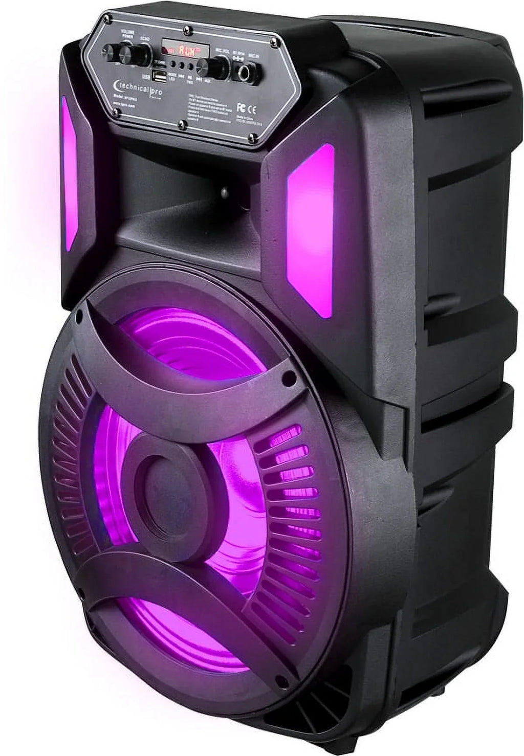 Technical Pro Rechargeable 12 Inch Bluetooth LED Speaker, FM Radio, iPod/ iPhone Suitable LED Woofer, Playback controls, Rech