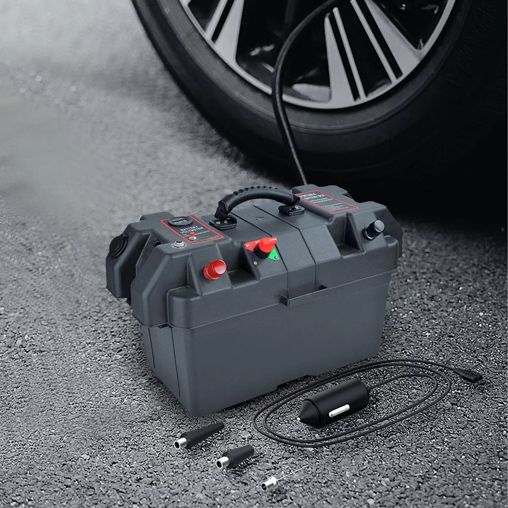 RV Battery Box Trolling Motor Battery Box Waterproof Dual USB Ports Motor Battery Box Batteries Carrier for ATV SUV Car Trailer Travel