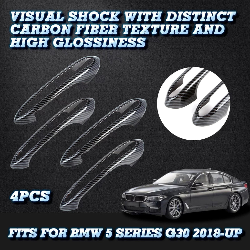 Xotic Tech 1 Set (4 pieces) Exterior Door Handle Surround Wrap trims, Carbon Fiber Style, Matching with BMW 5 Series G30 2018-up