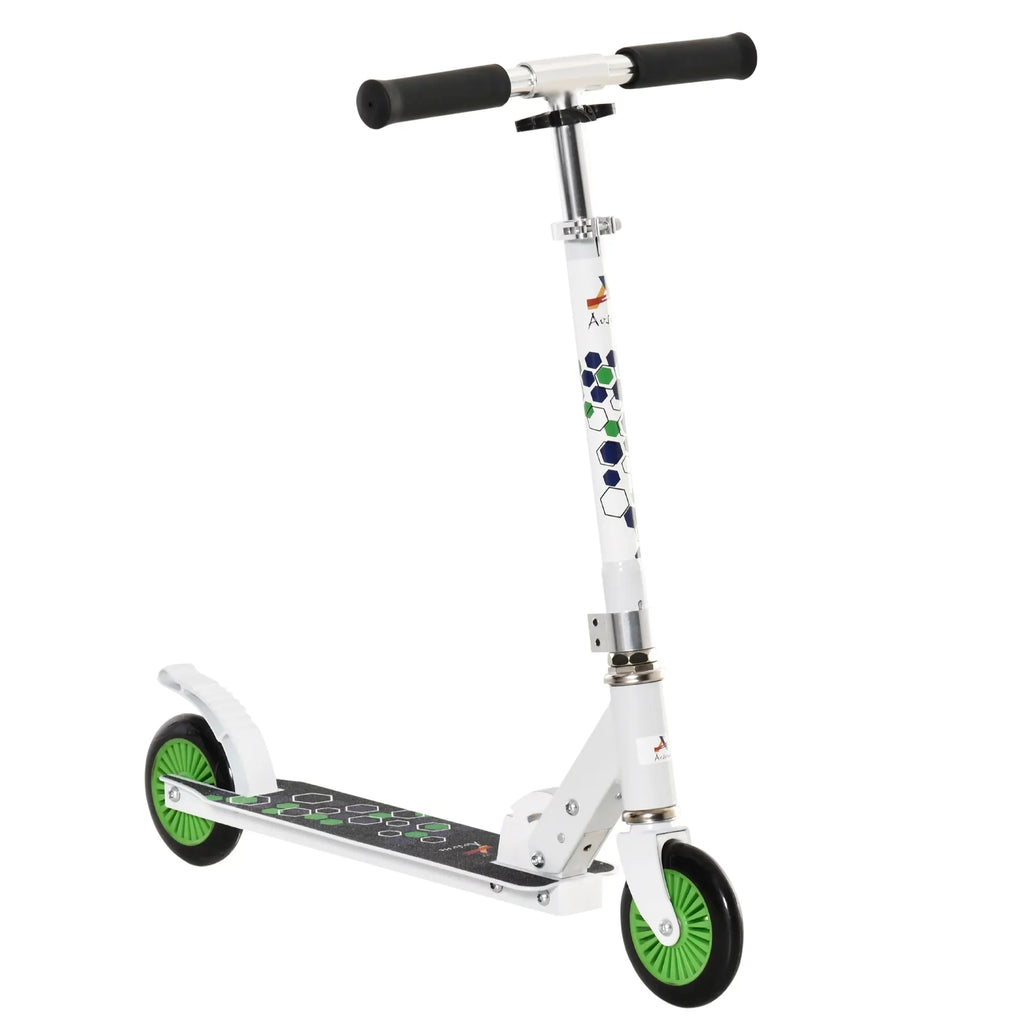Aosom One-click Folding Kids Kick Scooter w/ Adjustable Handlebar, Push Rider with Kickstand, Dual Brake System, Long-lasting Wheels & Sturdy Bearings, for Boys and Girls, White