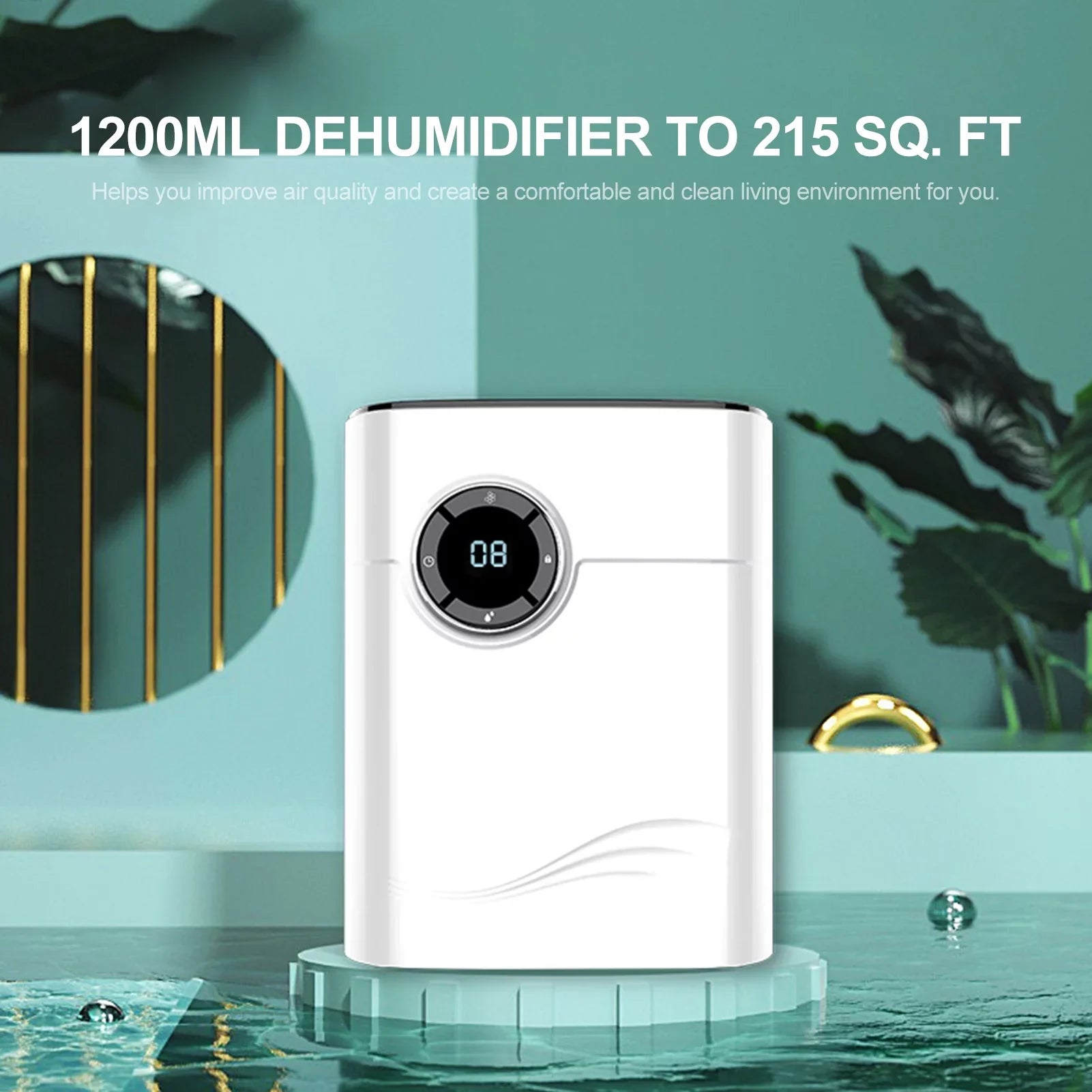 1200mL Dehumidifier to 215 Sq. Ft Portable Small Dehumidifier Auto-off Protection Humidity Control for Home Basements Bedroom Garage Wardrobe RV