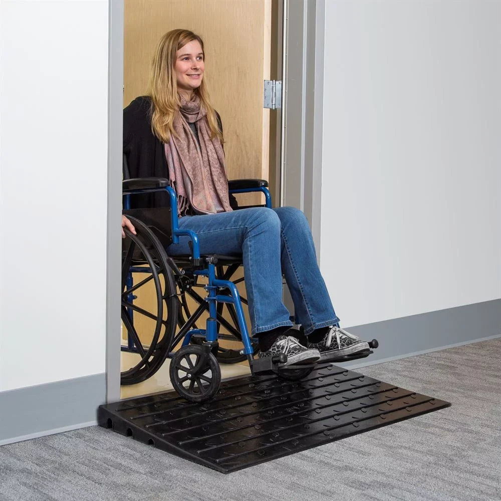 Silver Spring 2.5in High Rubber 3-Channel Threshold Ramp for Wheelchairs, Mobility Scooters, and Power Chairs, with Impervious Surface - DH-UP-8