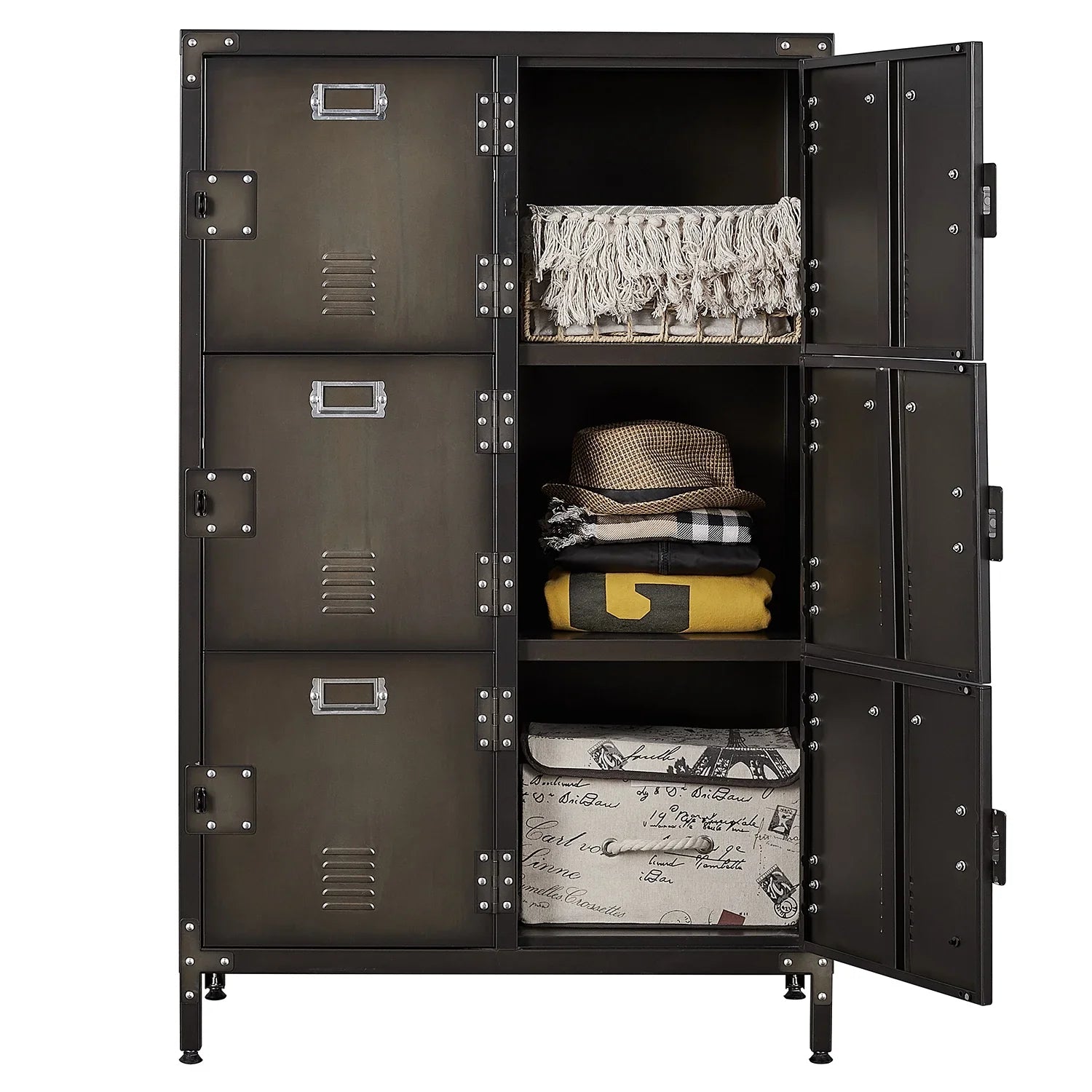 STANI Metal Locker 47.3" Steel Storage Cabinet with 2 Shelf ,Office School Gym Bedroom Metal Storage Locker Cabinets for Employees Students Steel Locker