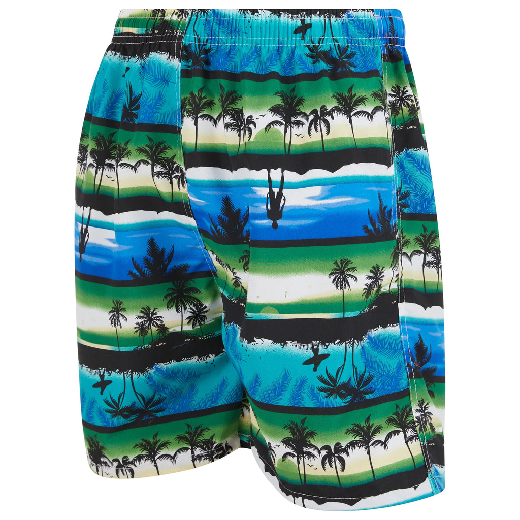 iBerryNY Mens Swimming Trunks Beach Shorts, Mesh Lining, 2 Pairs, Palm Sunset/Fruits, Large