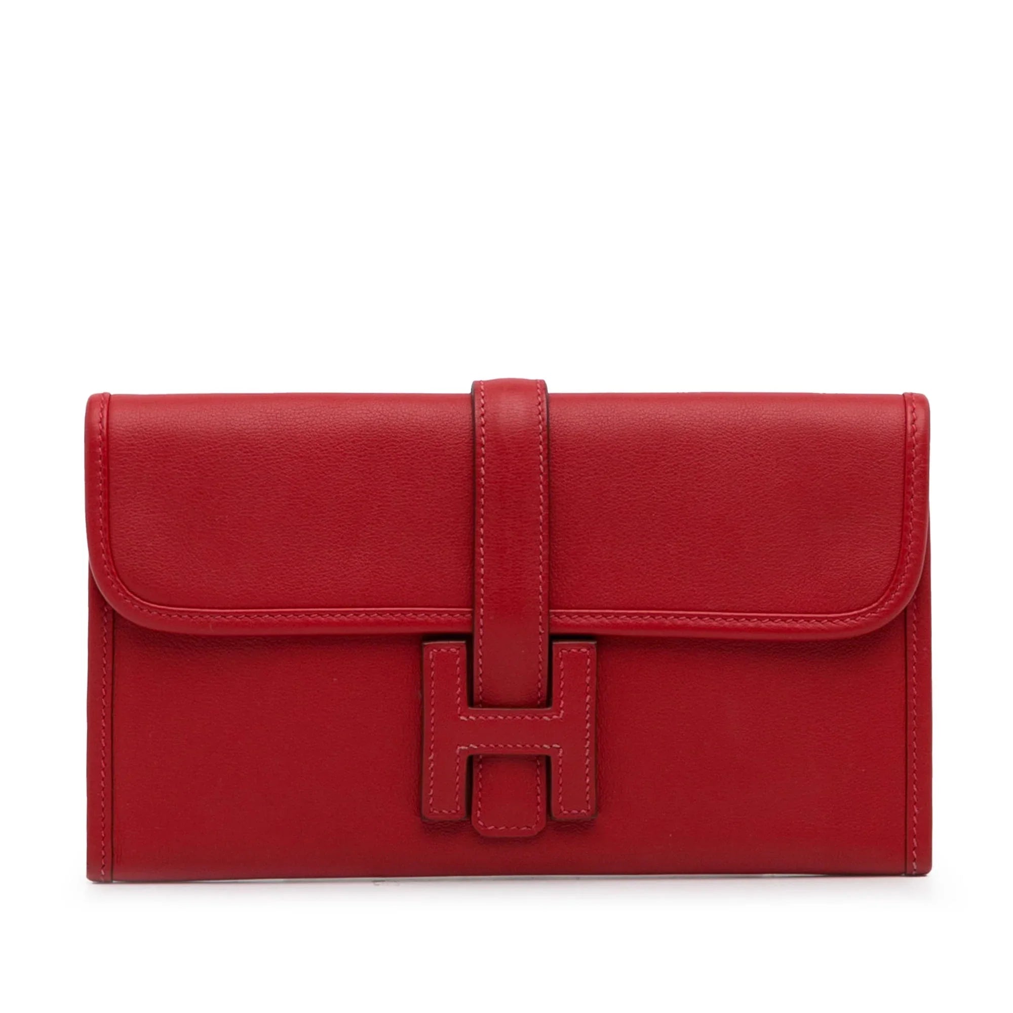 Pre-Owned Authenticated Hermès Swift Jige Duo Wallet Calf Leather Red Long Wallets Unisex (Good)