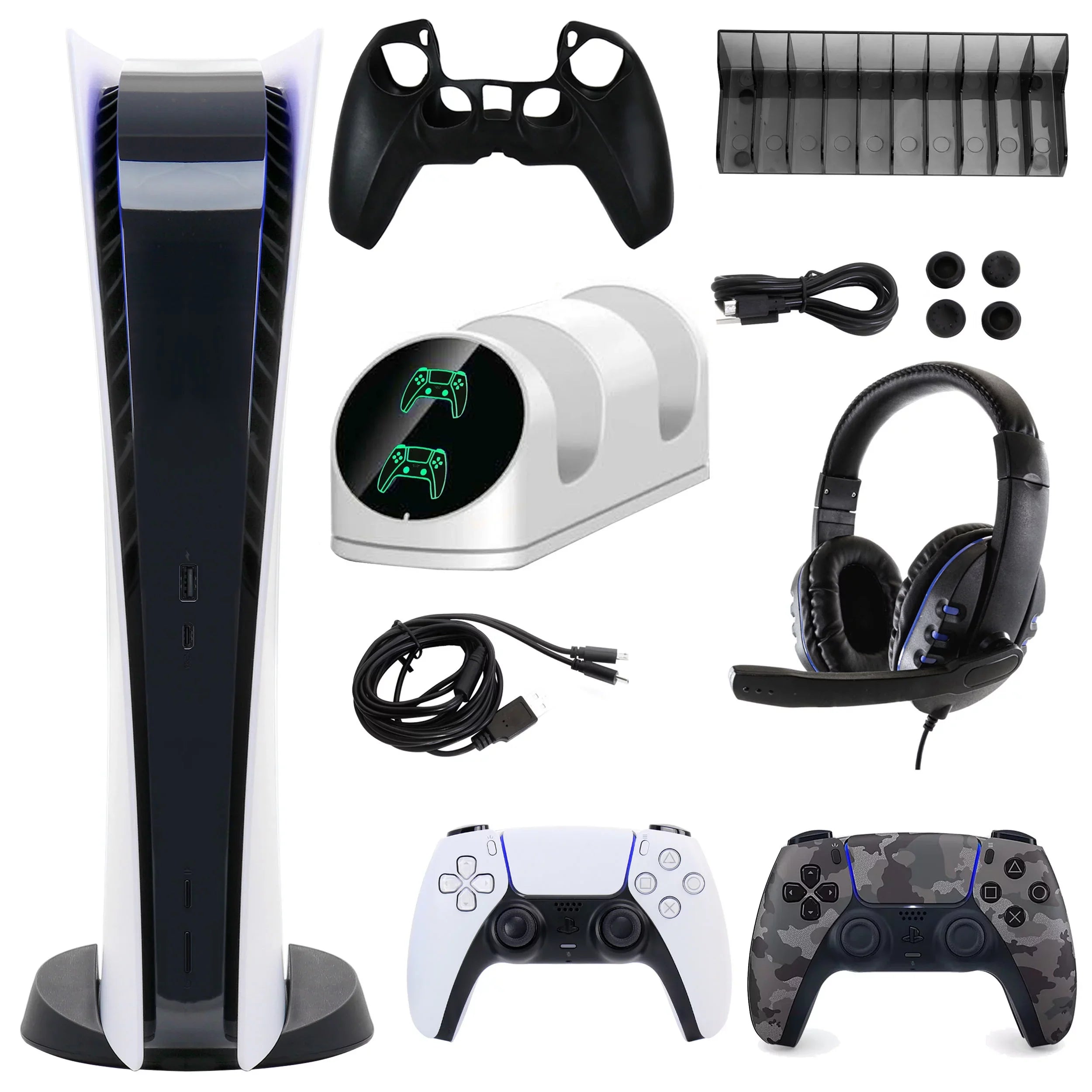 Sony PlayStation 5 Digital Console with Extra Gray Camo Dualsense Controller and Accessories Kit