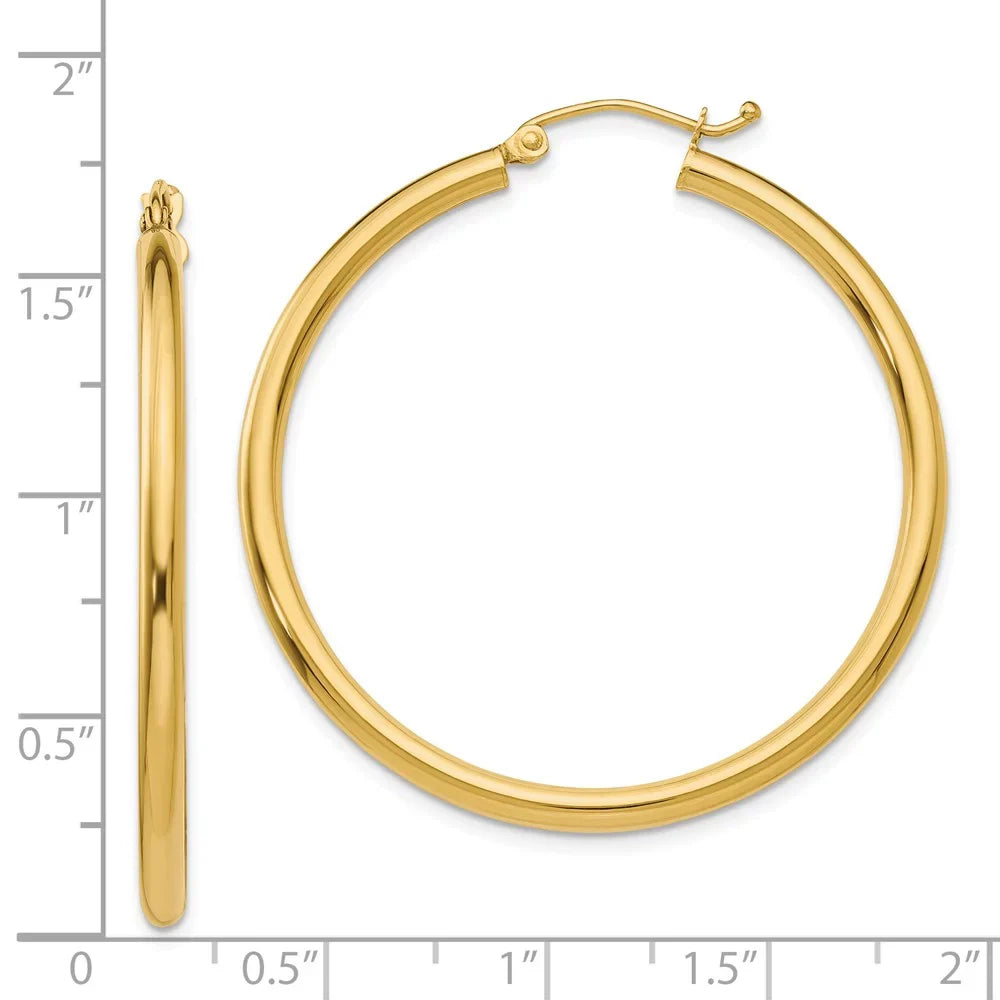 Real 14kt Yellow Gold Polished 2.5mm Lightweight Tube Hoop Earrings; for Adults and Teens; for Women and Men