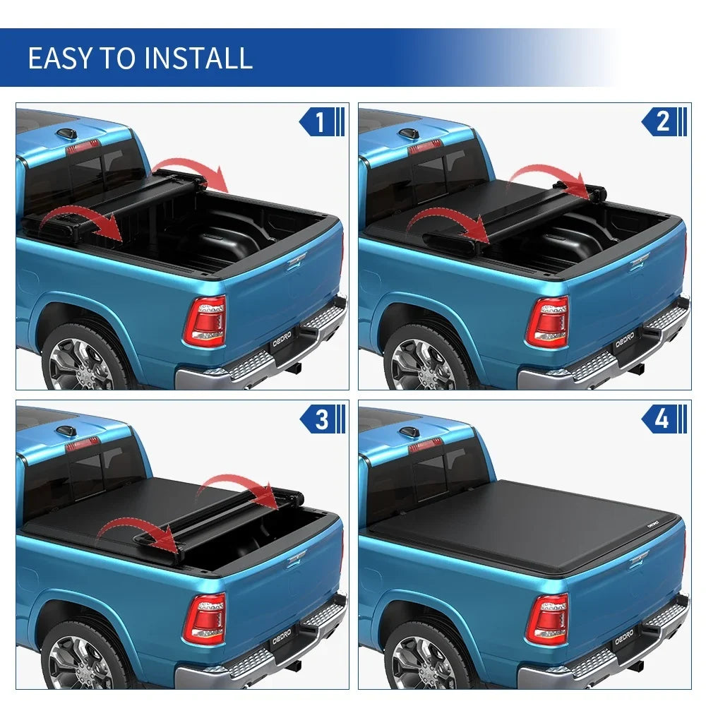 Ledkingdomus 5.6ft Soft Quad Fold Tonneau Protection Four Fold Truck Bed Shield for 2009-2023 Dodge Ram 1500