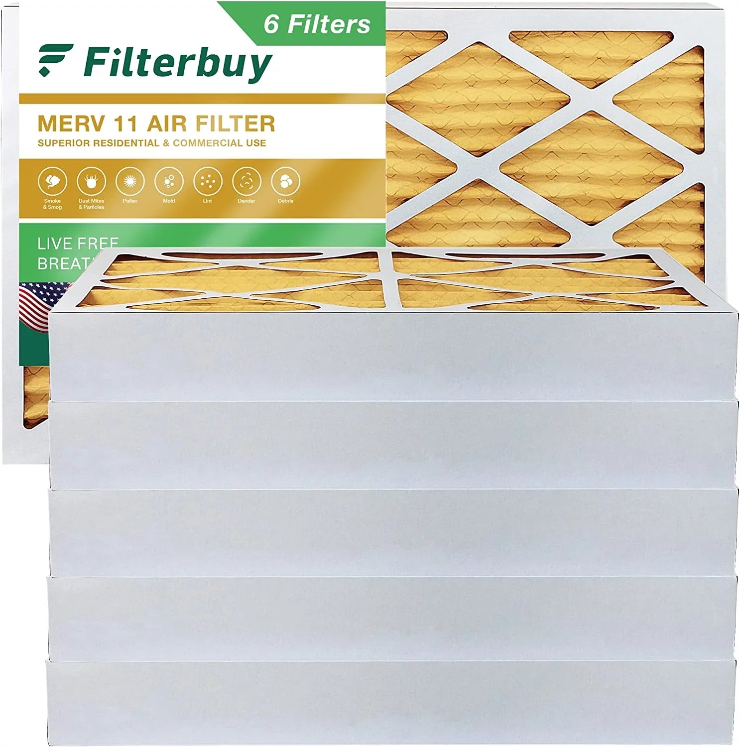 Filterbuy 16x25x4 MERV 11 Pleated HVAC AC Furnace Air Filters (6-Pack)