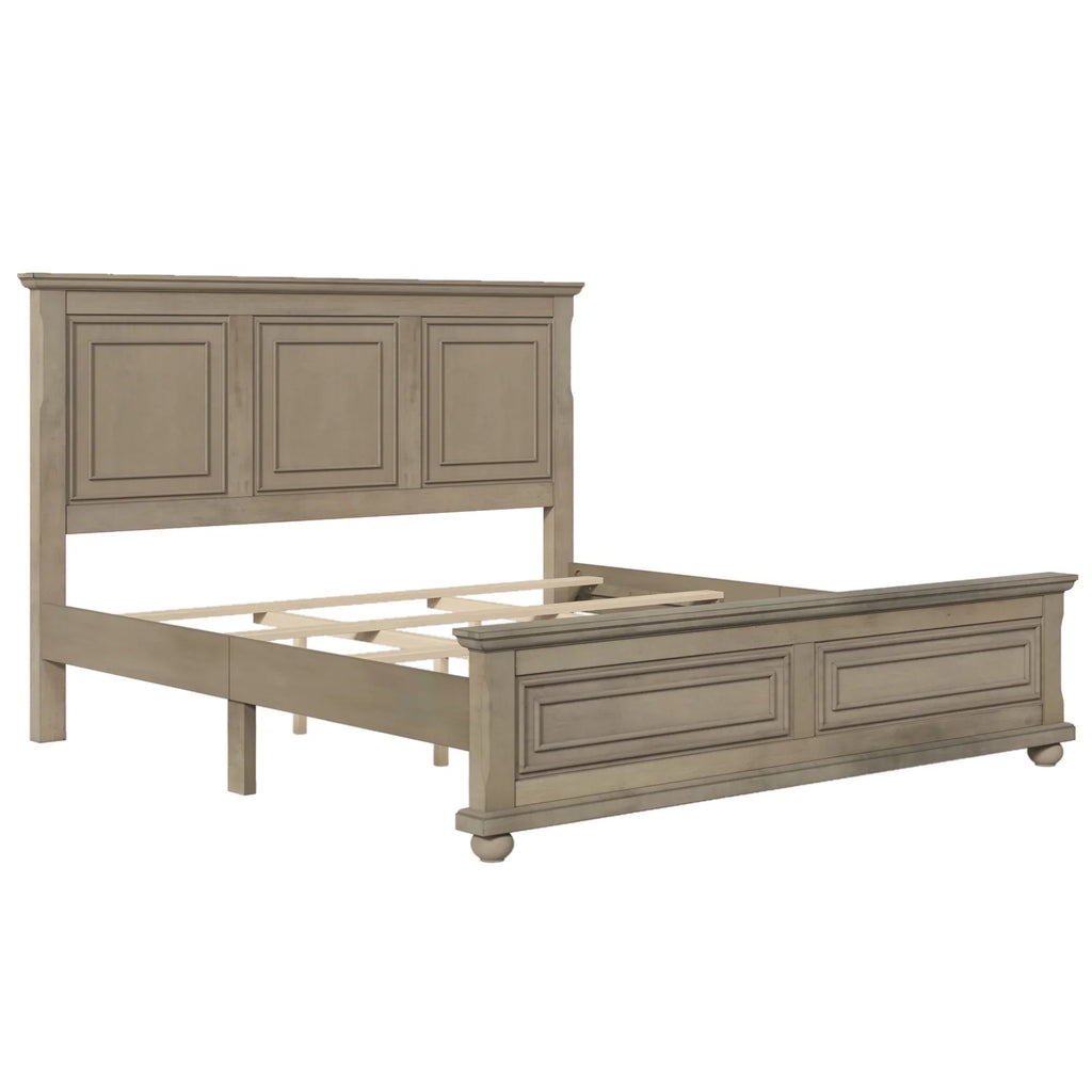 Elegant Stone-Toned Town & Country Pinewood Mansion King Bed with Classic Style