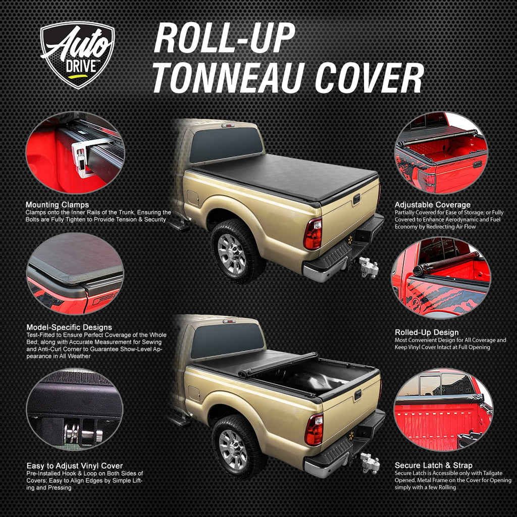 Auto Drive Soft Roll up Truck Bed Tonneau Coating Fits 02-18 Dodge Ram 1500 6.5Ft Bed