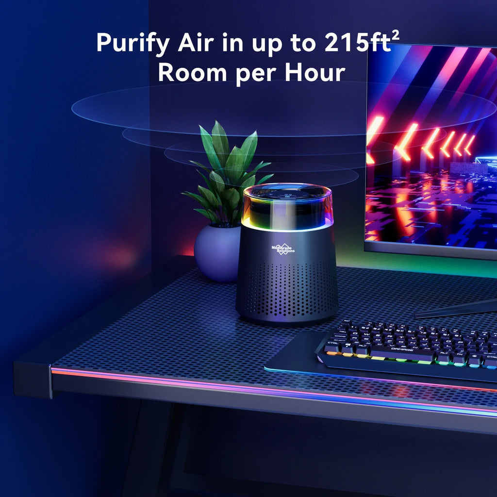 Membrane Solutions MSB5 Air Purifier for Allergies and Asthma, H13 True HEPA Filter, LED Light, Black