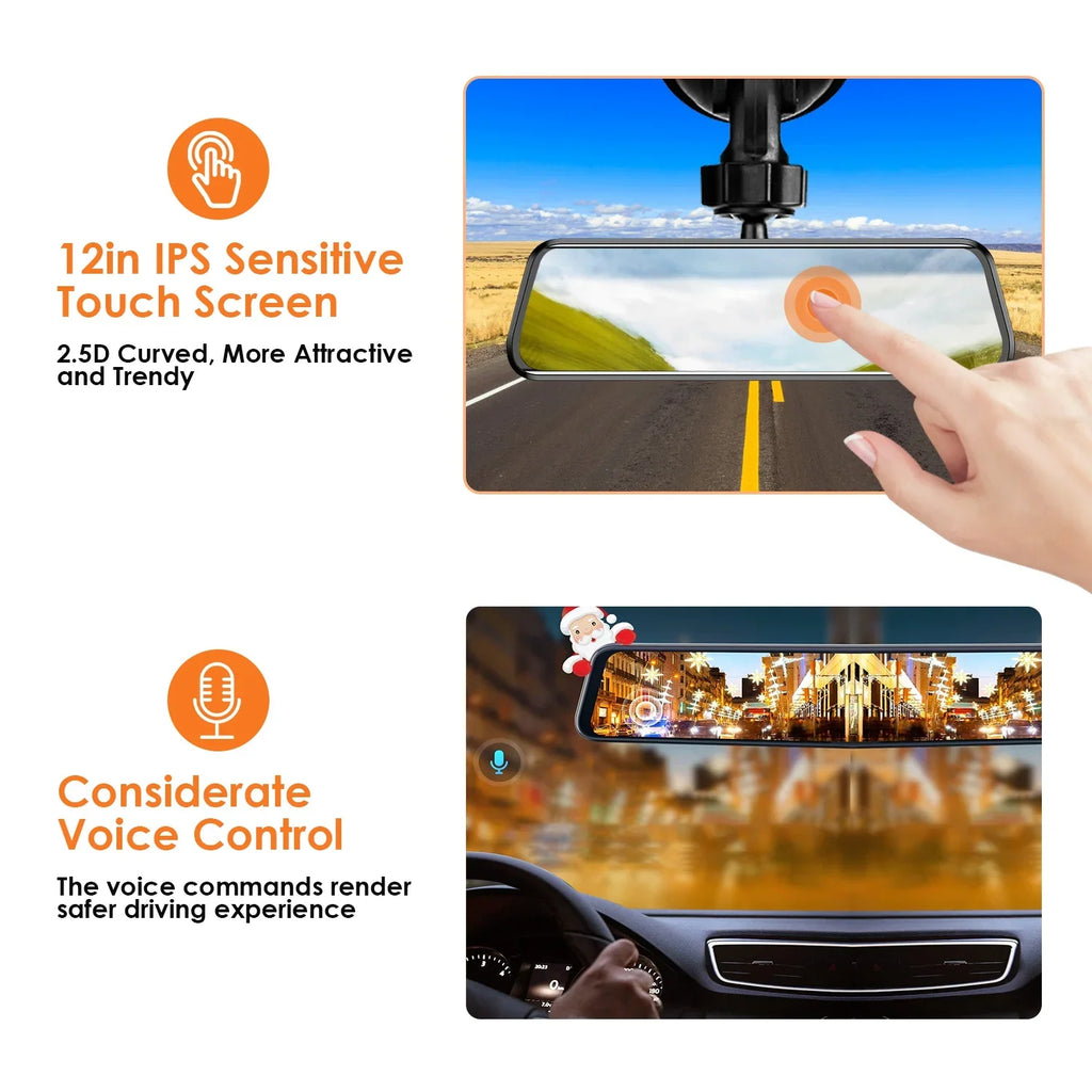 4K iMounTEK Car DVR 12in Dash Cam Camcorder Camera Recorder with 170° Angle Loop Recording Motion Detection Night Vision Voice Control APP Control G-sensor