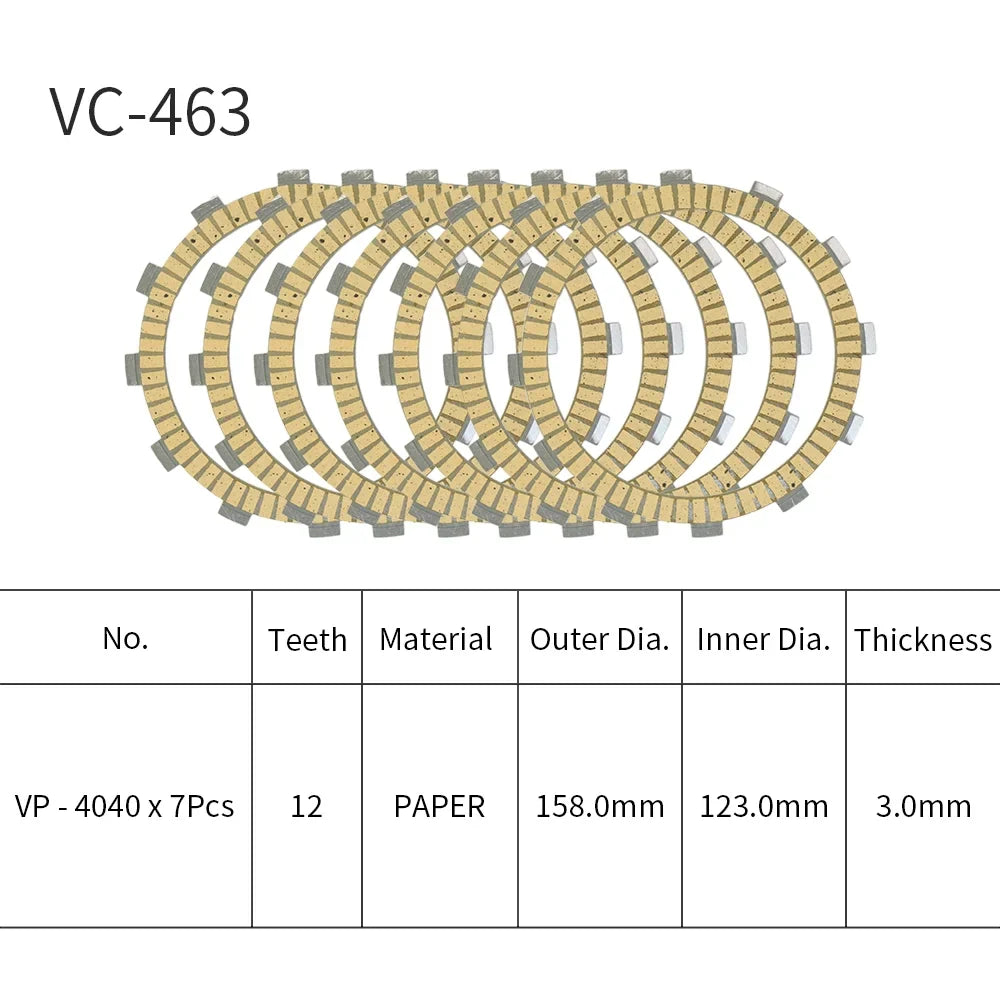 For Kawasaki VN400 Vulcan Classic Drifter/ ZR400 Zephyr X/ ZR400 ZRX400 ZRX400-II ZZ-R400/ EN450 454 LTD/ EN500 Vulcan 500 LTD/ Motorcycle Clutch Friction Plates 7 PCS Paper Based Kits