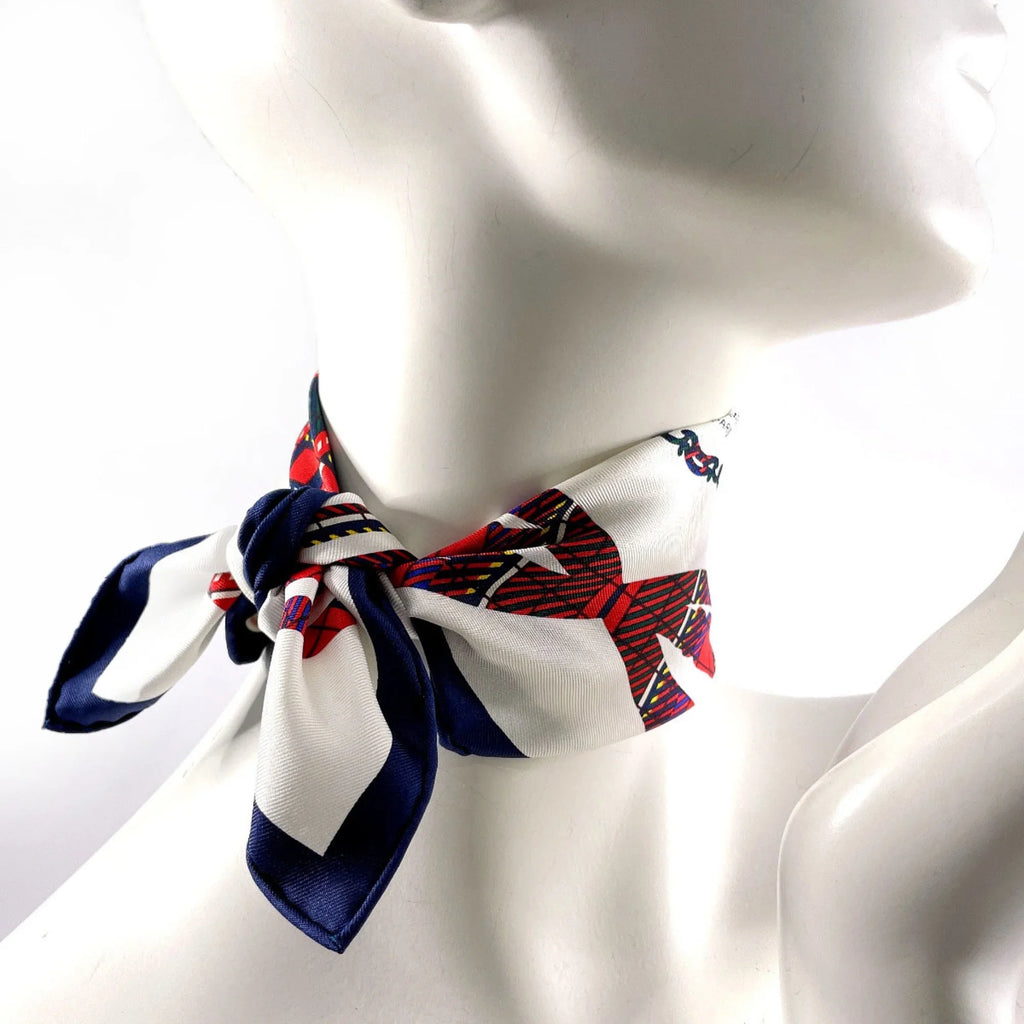 Pre-Owned HERMES Gavroche Carre 45 Brides de Gala Tartan Scarf Muffler Silk White Women's N3123233 (Good)