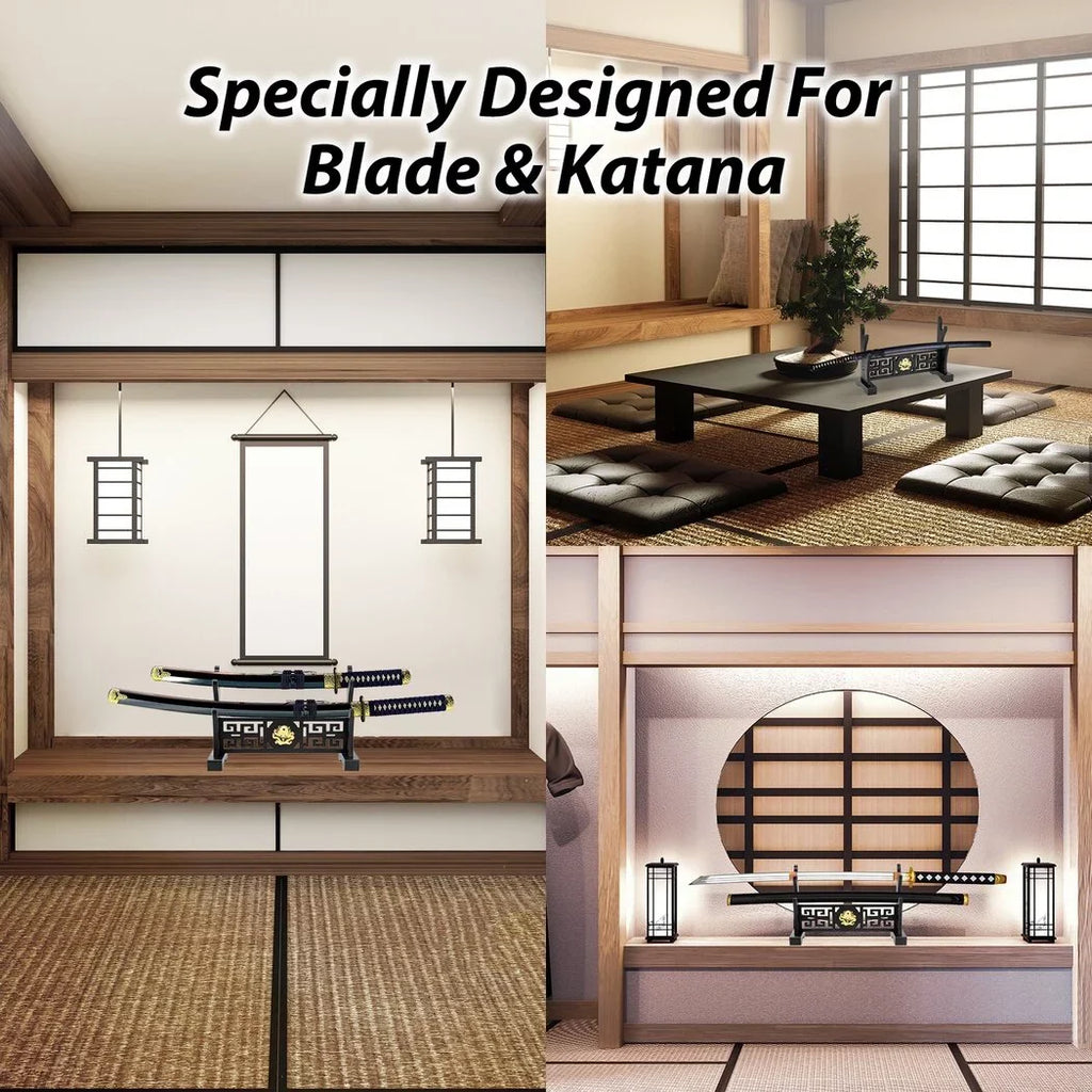 Sword Blade Stand, 2-Tier Katana Holder, Samurai Cosplay Long Blade Stand Organizer, Hollow Out Dragon Pattern Design, Portable Sword Rack Shelf