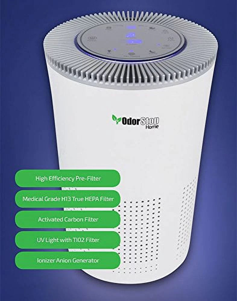 OdorStop B2375110 OSAP5W1 5-in-1 Air Purifier with H13 HEPA Filter, Active Carbon & Ionizer - White