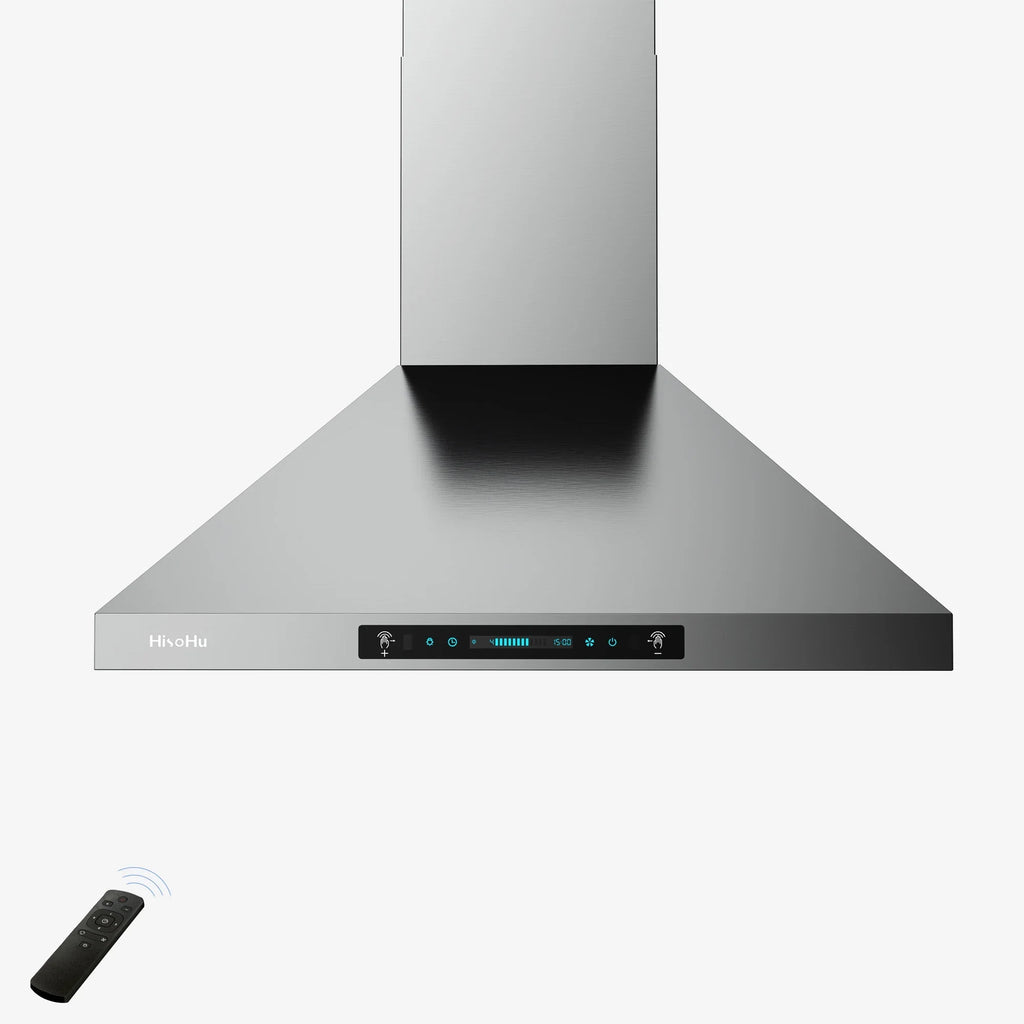 HisoHu Wall Mount Kitchen Hood Range Hoods with Ducted/Ductless Convertible Duct, 36 Inch 780 CFM Stainless Steel Vent Hood, 4 Speed Gesture Sensing Exhaust Hood with Dimmable LED lights(A02-36")