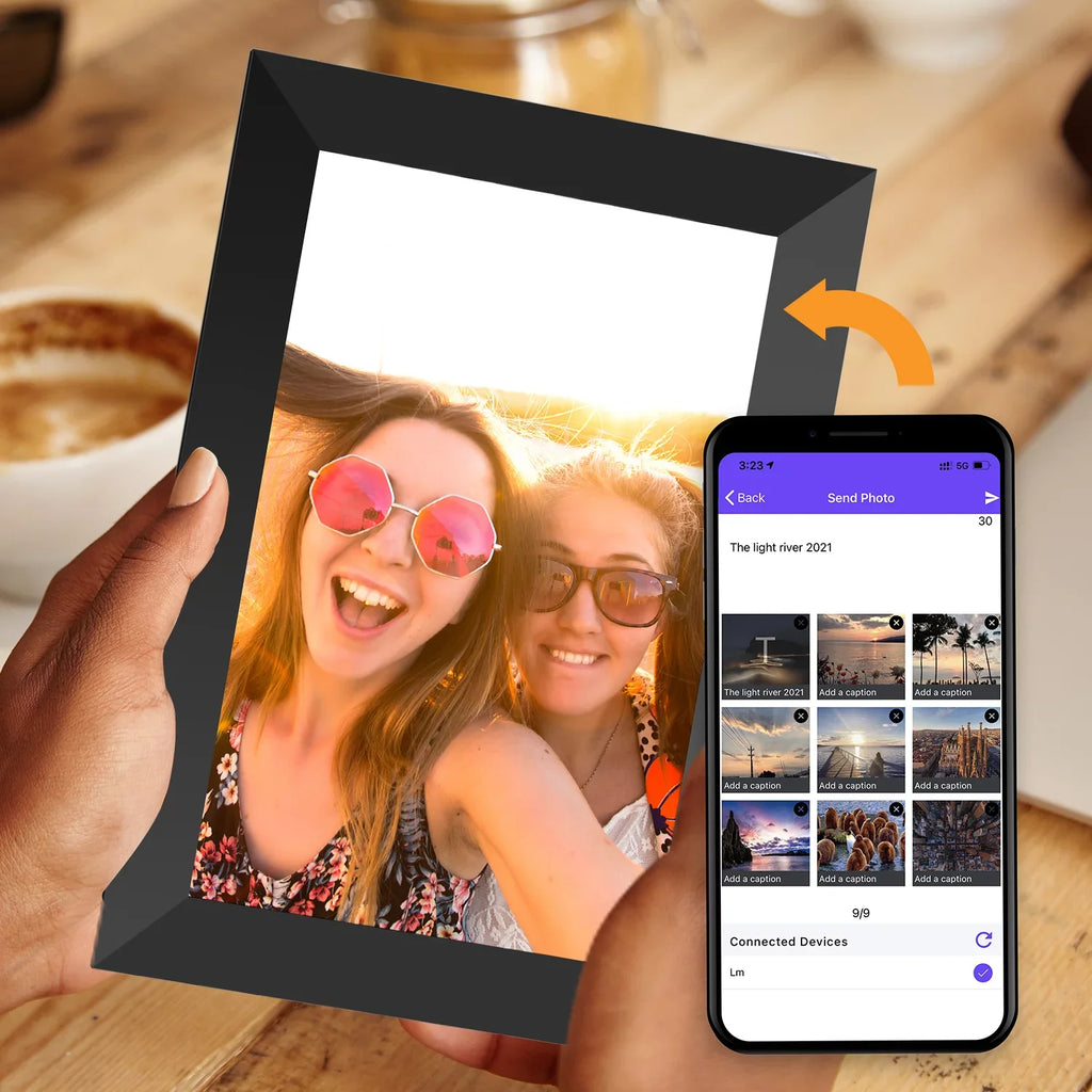 JEEMAK Smart Digital Photo Frame 7" WiFi HD IPS Touch Screen Built-in 16GB Storage Auto-Rotate Easy Share Photos/Videos via App, Email