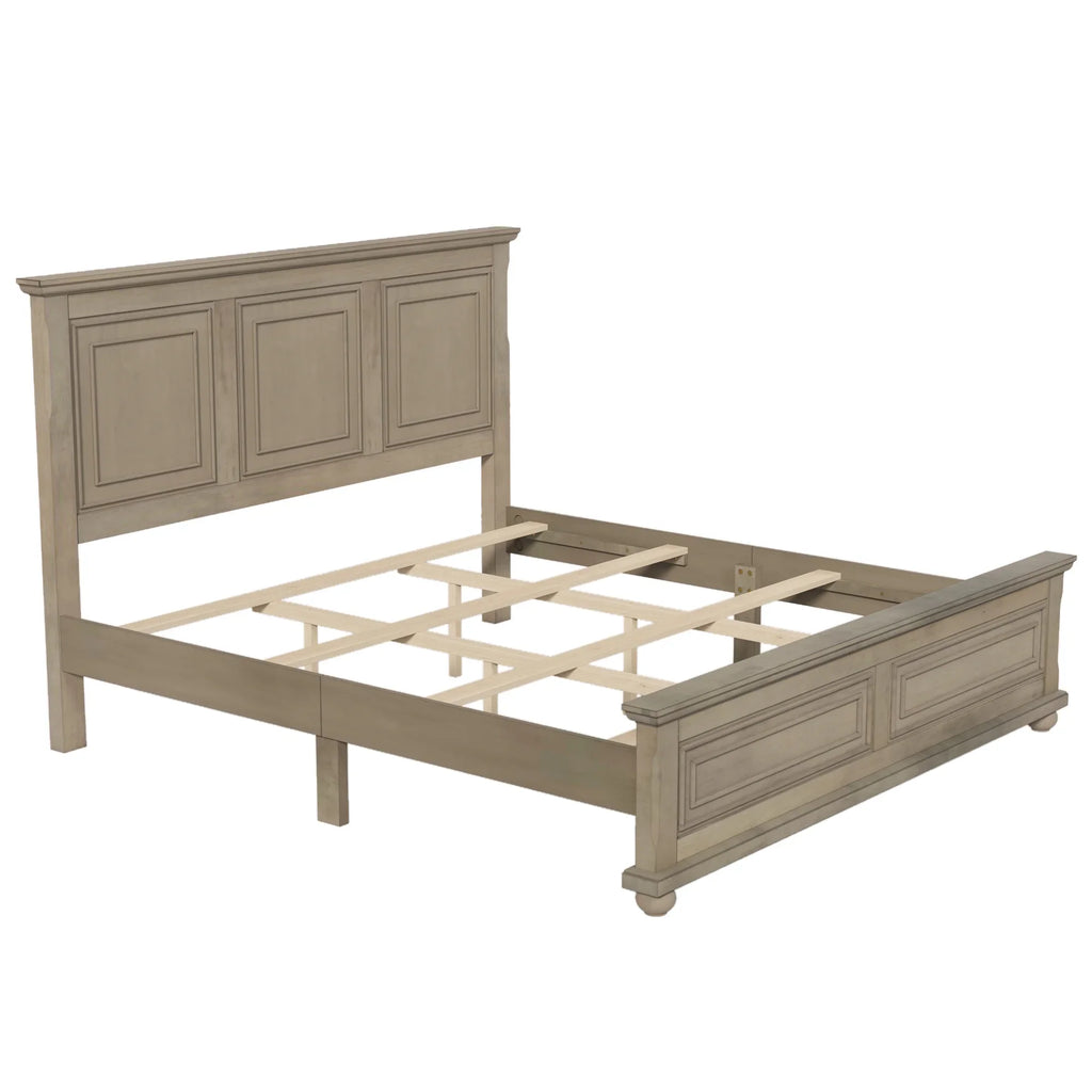 Elegant Stone-Toned Town & Country Pinewood Mansion King Bed with Classic Style