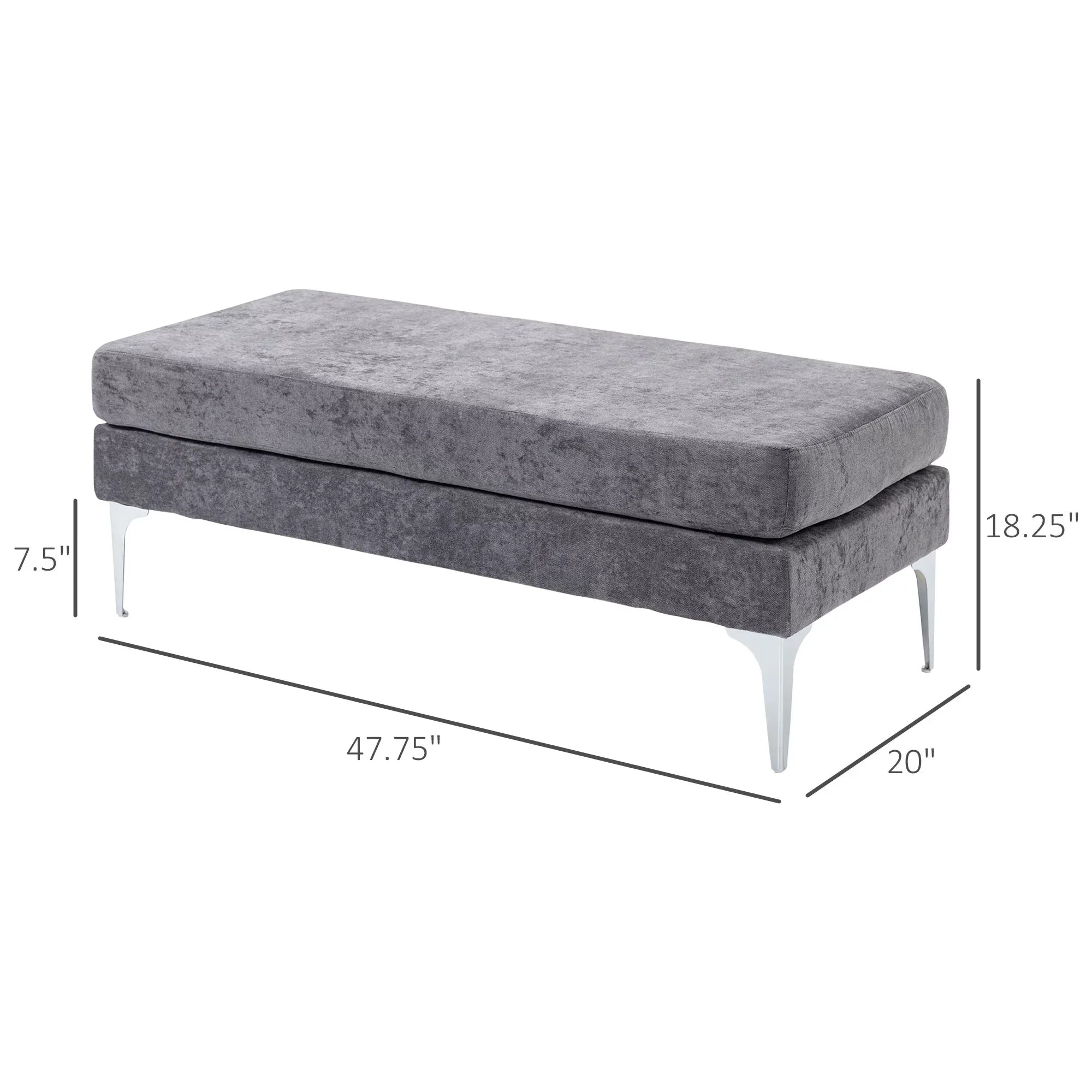 HOMCOM 48" End of Bed Bench with Steel Legs, Dark Gray