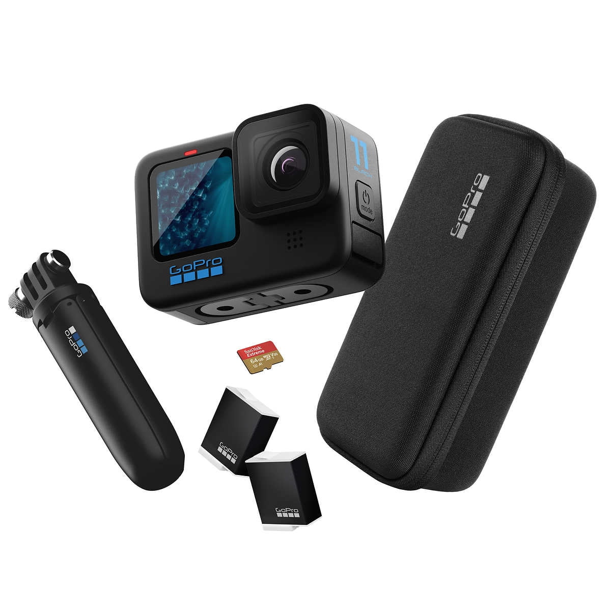 GoPro HERO11 Black Action Camera 5.3K, 27MP - Bundle - Includes: Shorty Hand Grip, Spare Enduro Battery (2 total), Compact Case, 64GB microSD