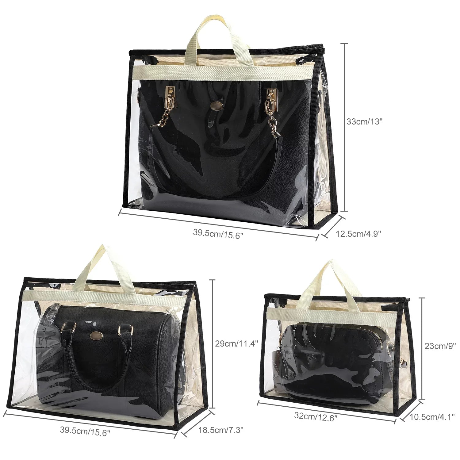3 Pcs Dust Bags for Handbags, Clear Handbag Storage, Purse Storage Organizer for Closet, Purse Protection Hanging Closet Organizer with Zipper and Handles