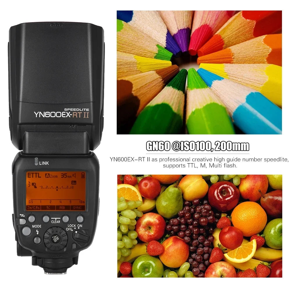 YONGNUO YONGNUO YN600EX RT II Professional Creative TTL Master Flash Speedlite 2.4G Wireless 1/8000s HSS GN60 Support Auto/ Manual Zooming for Canon Camera as 600EX RT YN6000 EX RT II