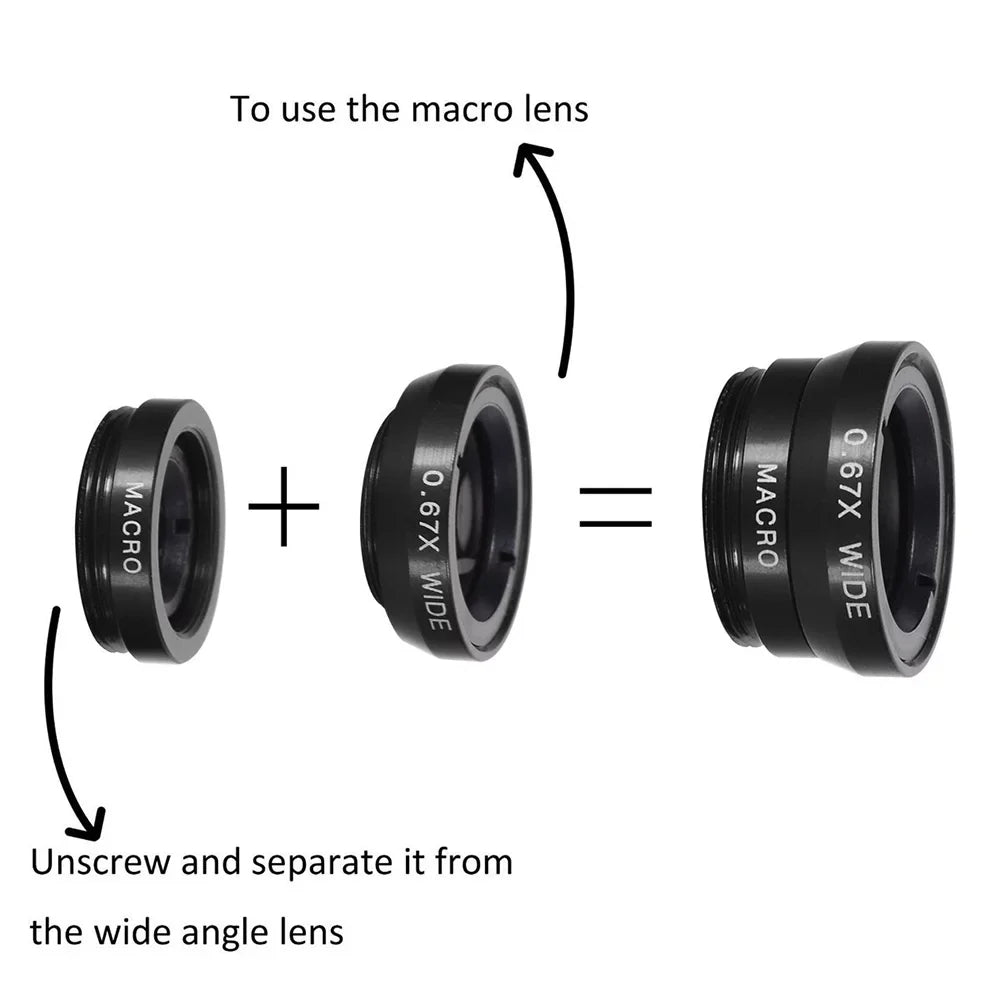 10PCS 8X Telephoto Mobile Phone Lens Universal Detachable Clip-on Lens Wide Angle + Fish Eye + Macro Lens + Selfie Stick + Tripod