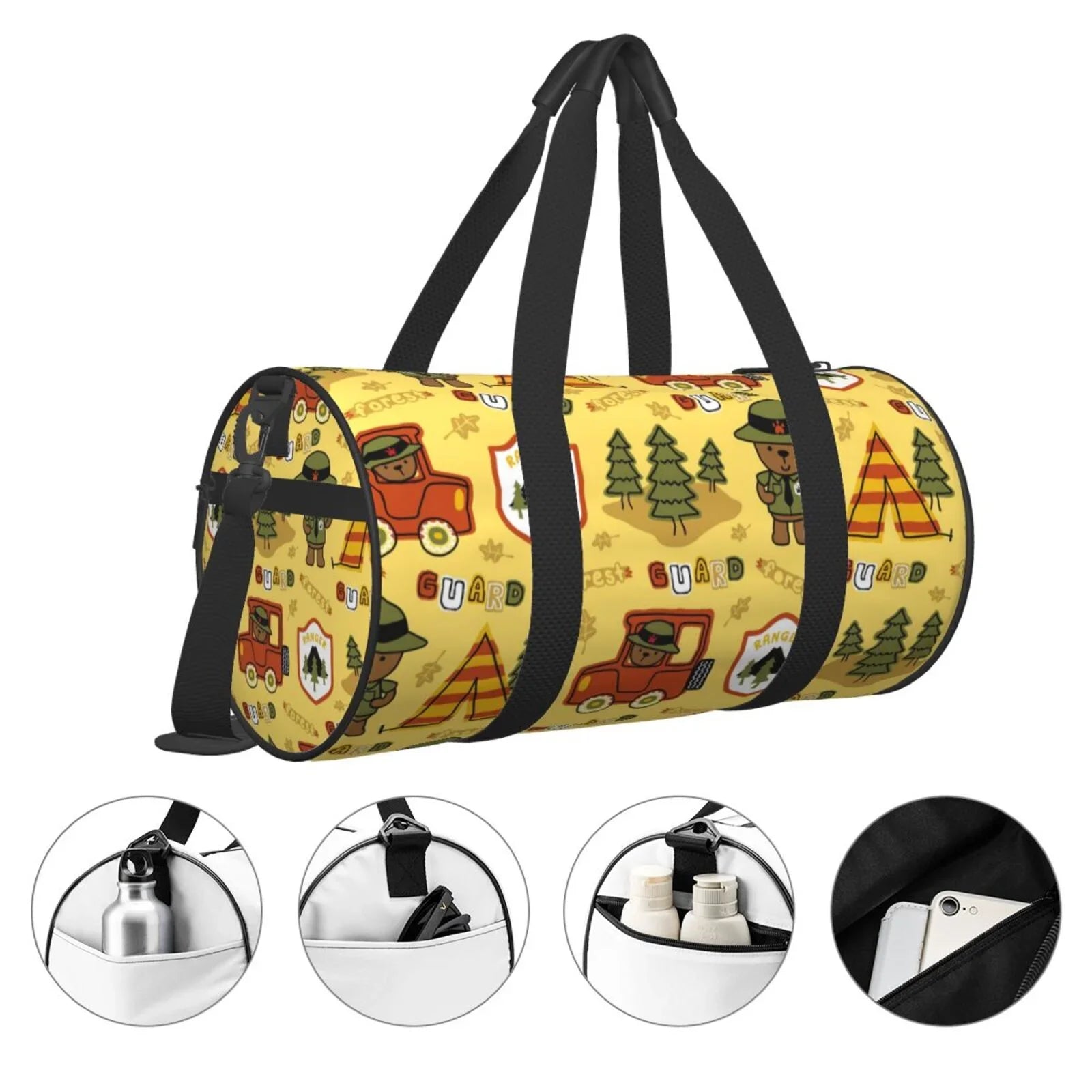 Coaee Forest Guard Large Capacity Travel Luggage Bag Cylinder Gym Bag Waterproof Sports Bag with Pocket and Compartment