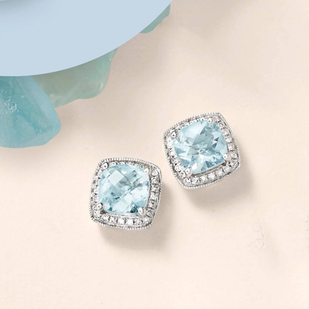 Ross-Simons 2.60 ct. t.w. Aquamarine and .20 ct. t.w. Diamond Earrings in 14kt White Gold, Women's, Adult