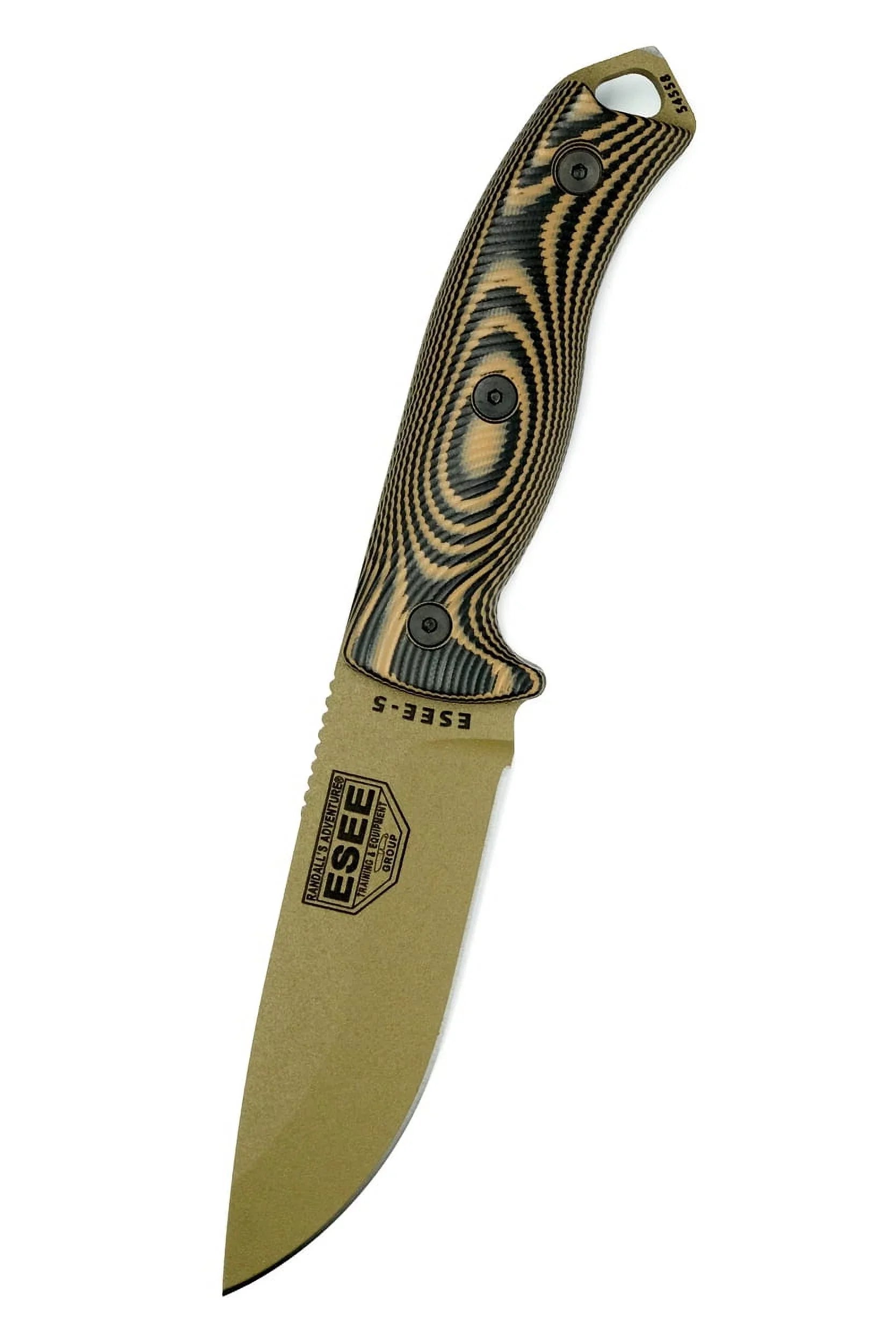ESEE 5PDE-005 Fixed Blade Knife Dark Earth 1095 Carbon Steel & Brown/Black G10 Knives