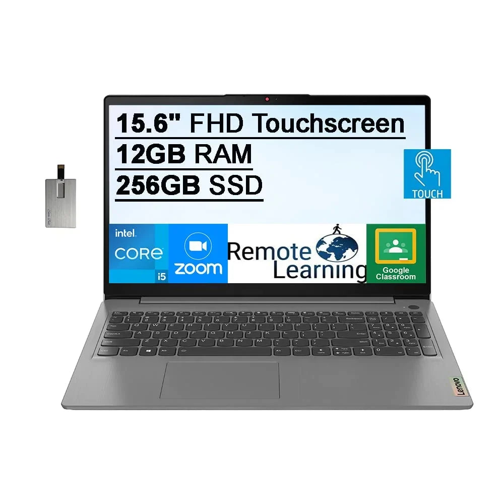 Lenovo 2021 Ideapad 3 15.6" FHD Touchscreen Laptop Computer, Intel Core i5-1135G7, 12GB RAM, 256GB PCIe SSD, Backlit Keyboard, Iris Xe Graphics, HD Webcam, Dolby Audio, Win 11S, Grey, 32GB USB Card