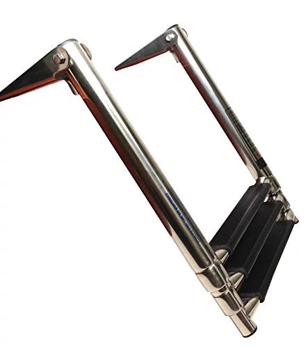 Pactrade Marine Vessel Stainless Steel 3 Steps Telescopic Folding Ladder with Rubber Foot Grips