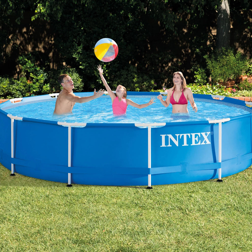Intex Metal Above Ground Pool w/ Pump, Filter Cartridge 6 Pack, and Coating