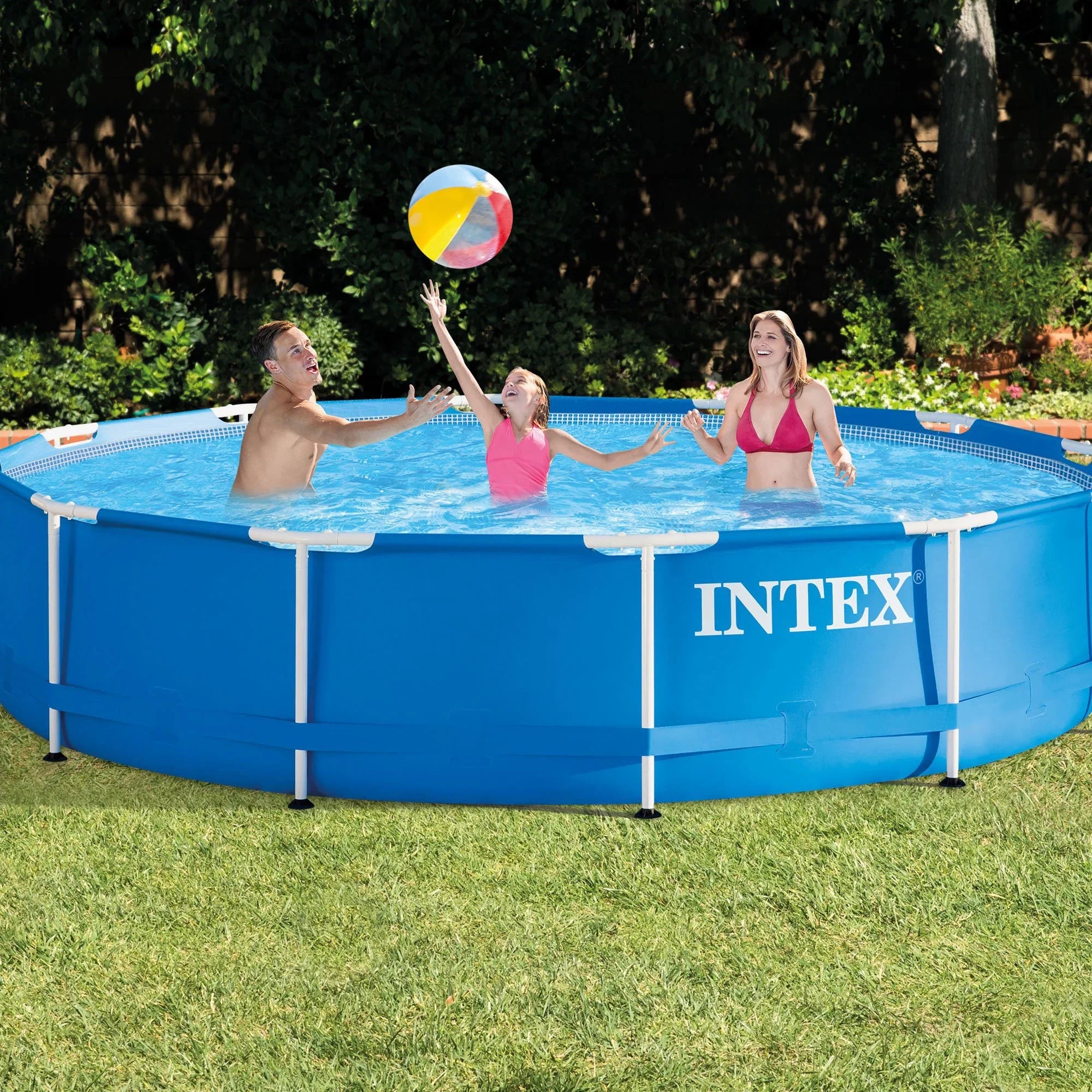 Intex Metal Above Ground Pool w/ Pump, Filter Cartridge 6 Pack, and Coating