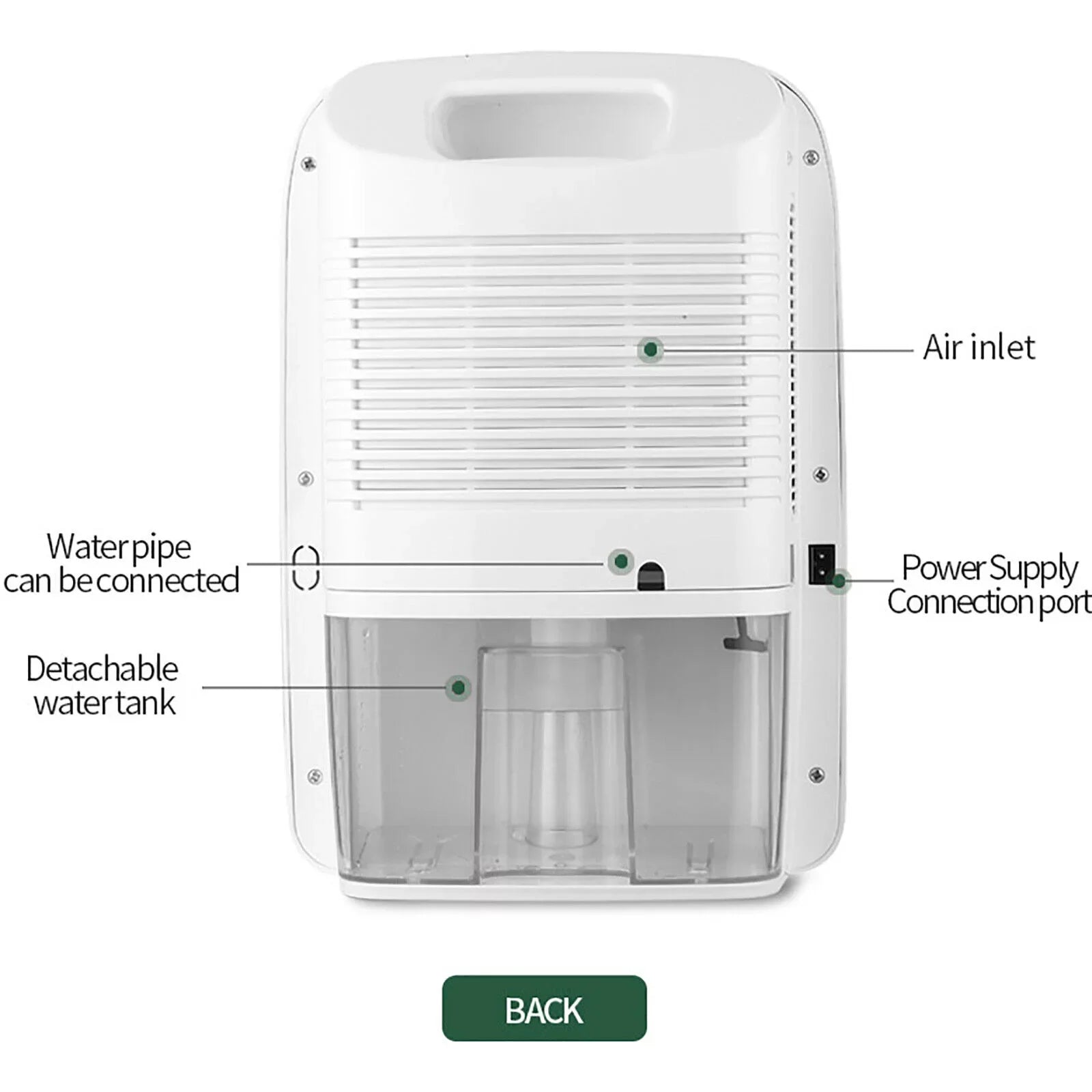 ZhdnBhnos Portable MIni Compact Dehumidifier Moisture Dryer w/ Drain Hose 2.5L Water Tank for Bedroom Caravan RV Garage
