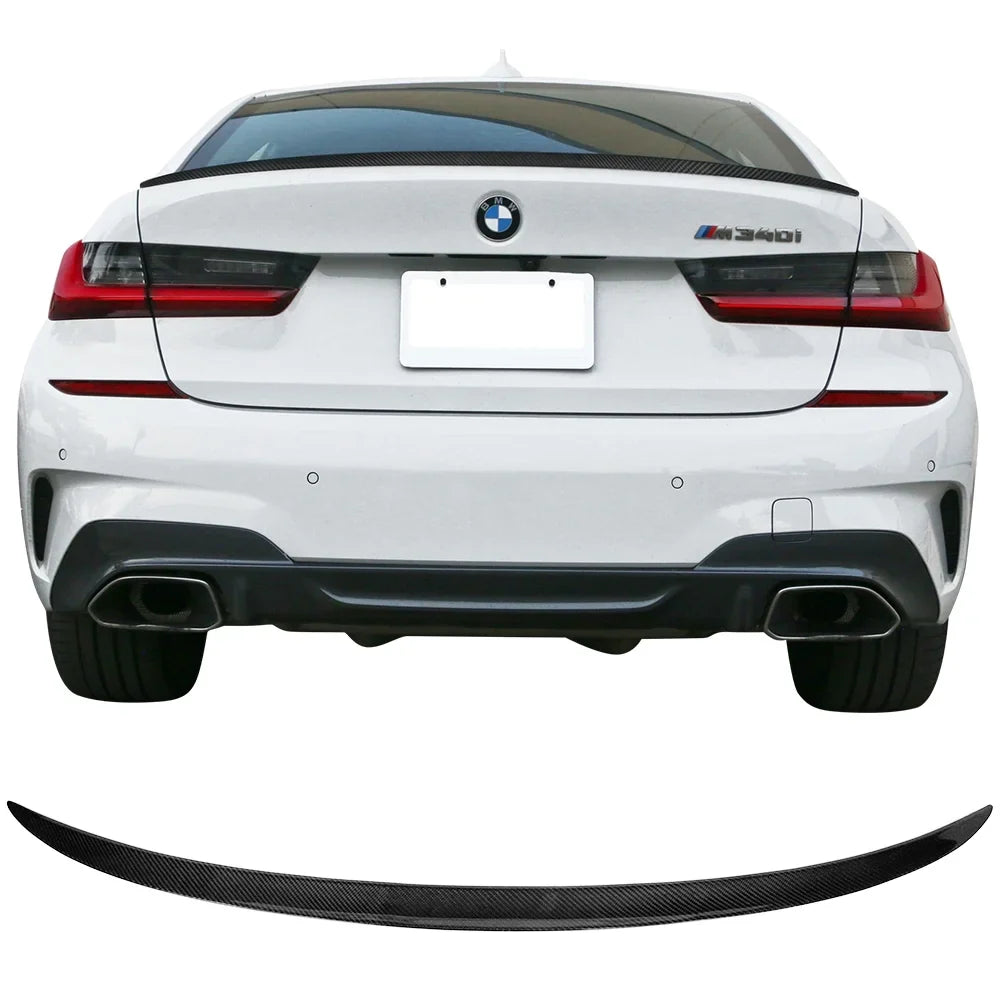 Ikon Motorsports Trunk Spoiler Matching with 19-23 BMW 3-Series G20 M Style Rear Wing Carbon Fiber 2019 2020