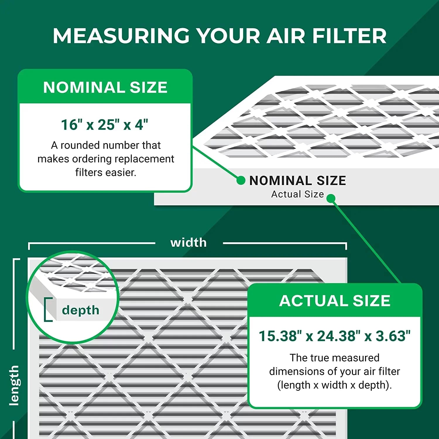 Filterbuy 16x25x4 MERV 11 Pleated HVAC AC Furnace Air Filters (6-Pack)