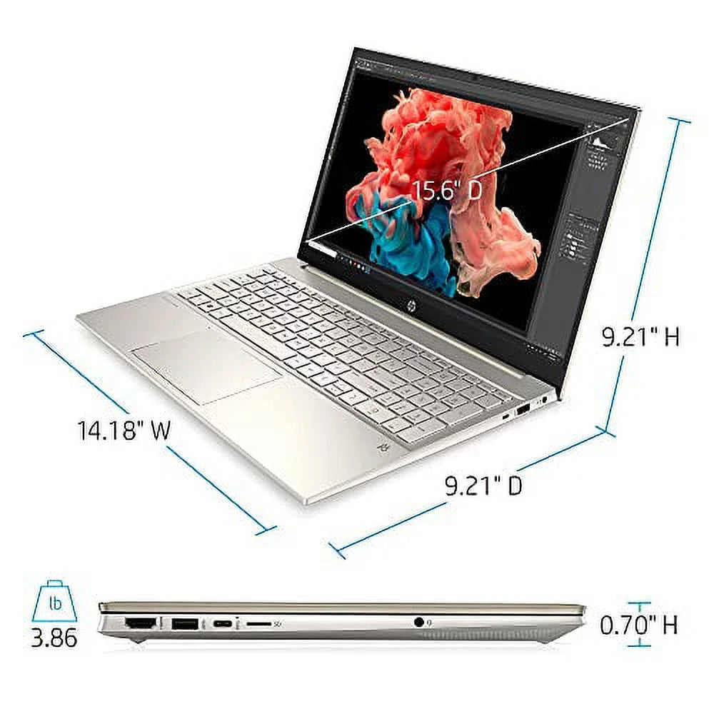 HP 2022 Pavilion 15.6" IPS FHD Touchscreen Laptop Intel 4-Core i5-1135G7 Iris Xe Graphics 16GB RAM DDR4 512GB NVMe SSD USB-C WiFi AX Bluetooth HDMI Webcam Backlit KB Gold Windows 10 Home w/RE USB