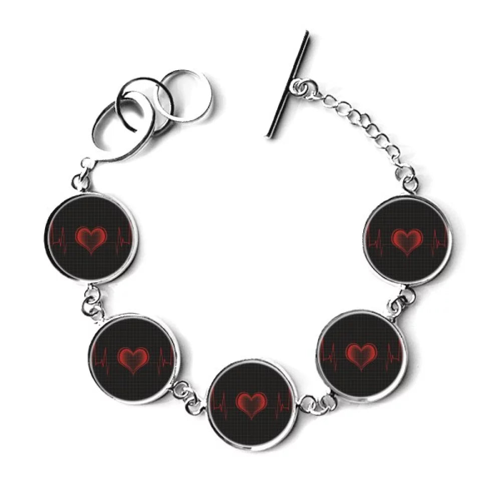 Heart Electrocardiogram Design Bracelet Chain Charm Bangle Jewelry