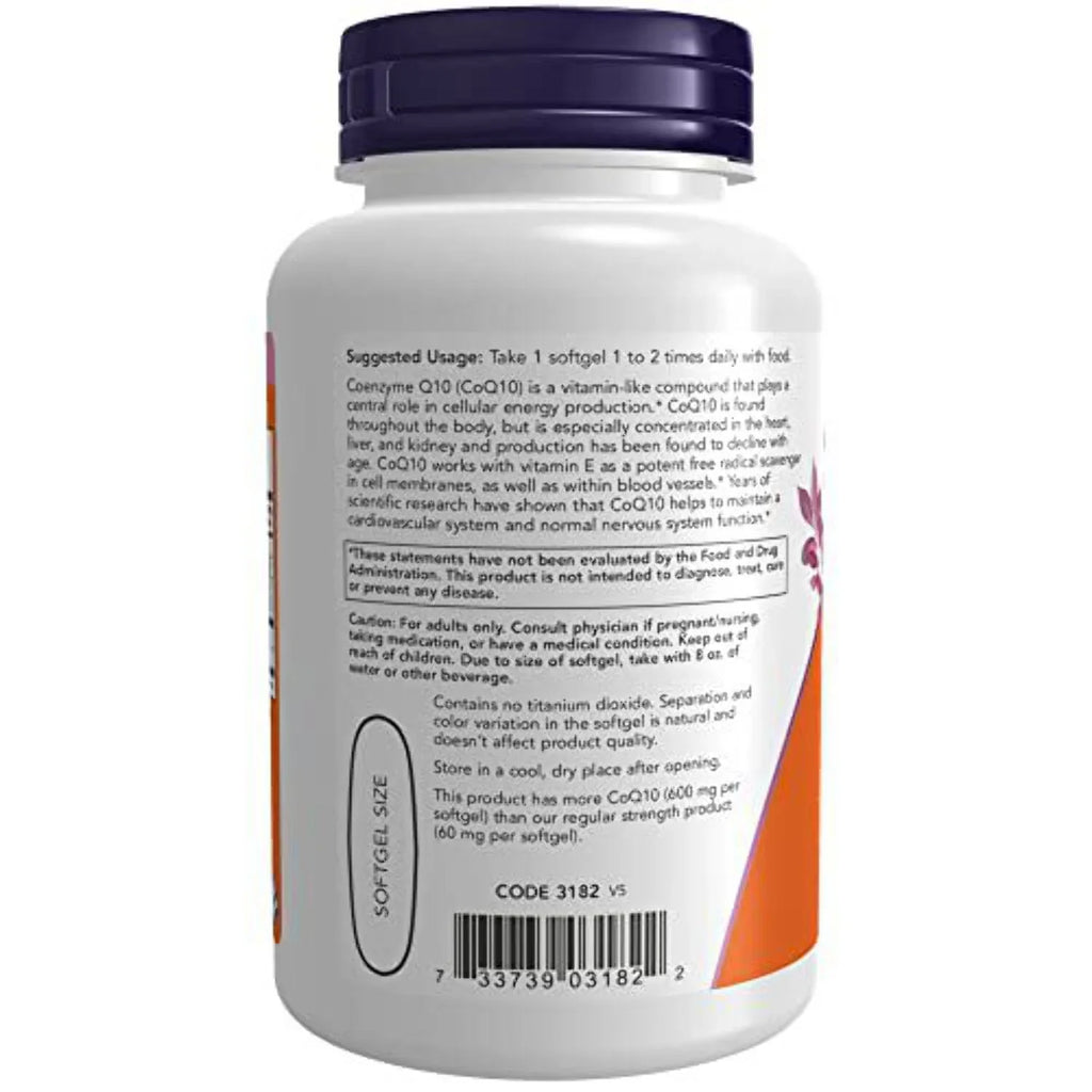 NOW Supplements, CoQ10 600 mg, Maximum Strength with Vitamin E & Lecithin, 60 Softgels
