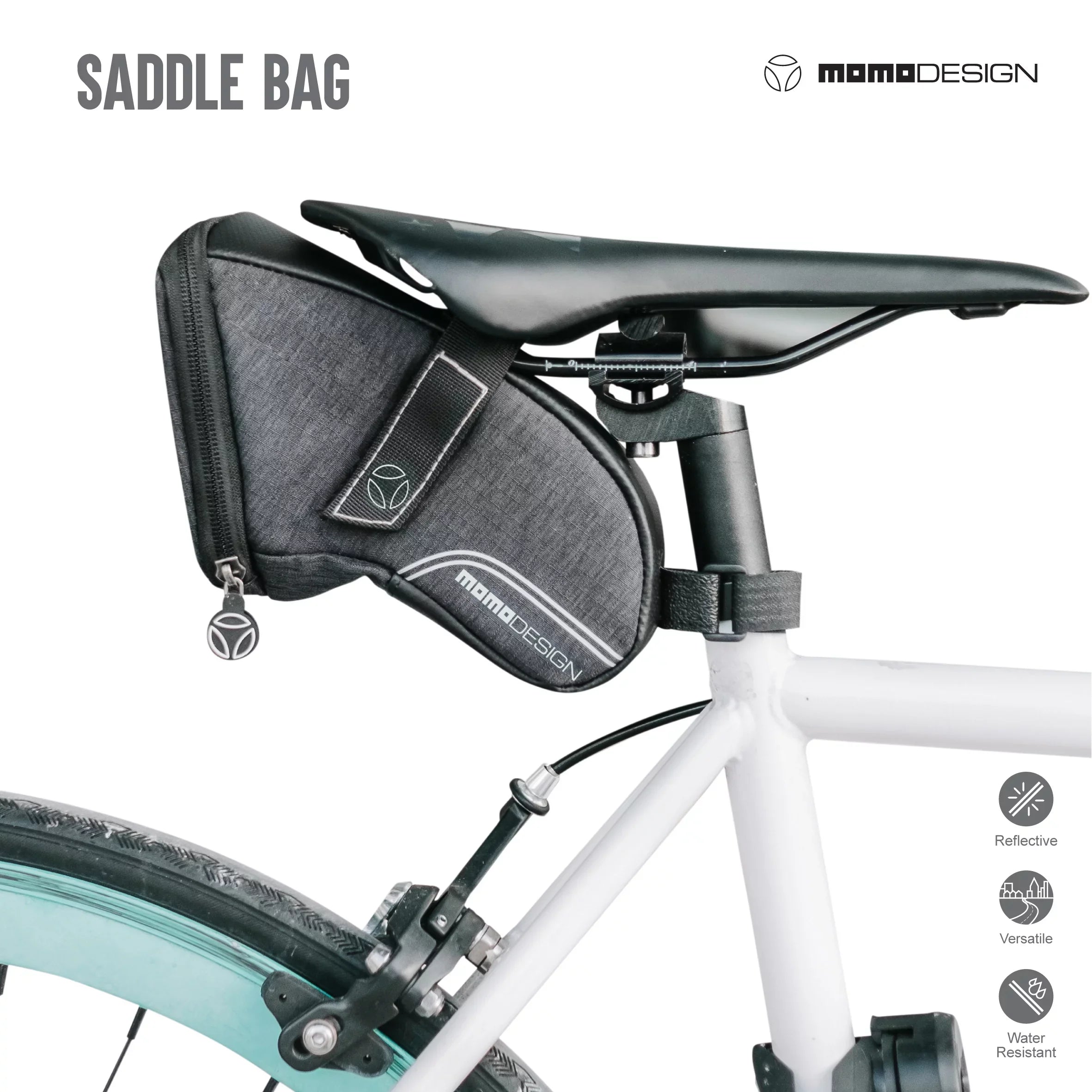 MOMODESIGN Bike Saddle Bag Climate Safe Perfect for Storage Led Tail Light & Reflective Design Capacity of 1.2 L