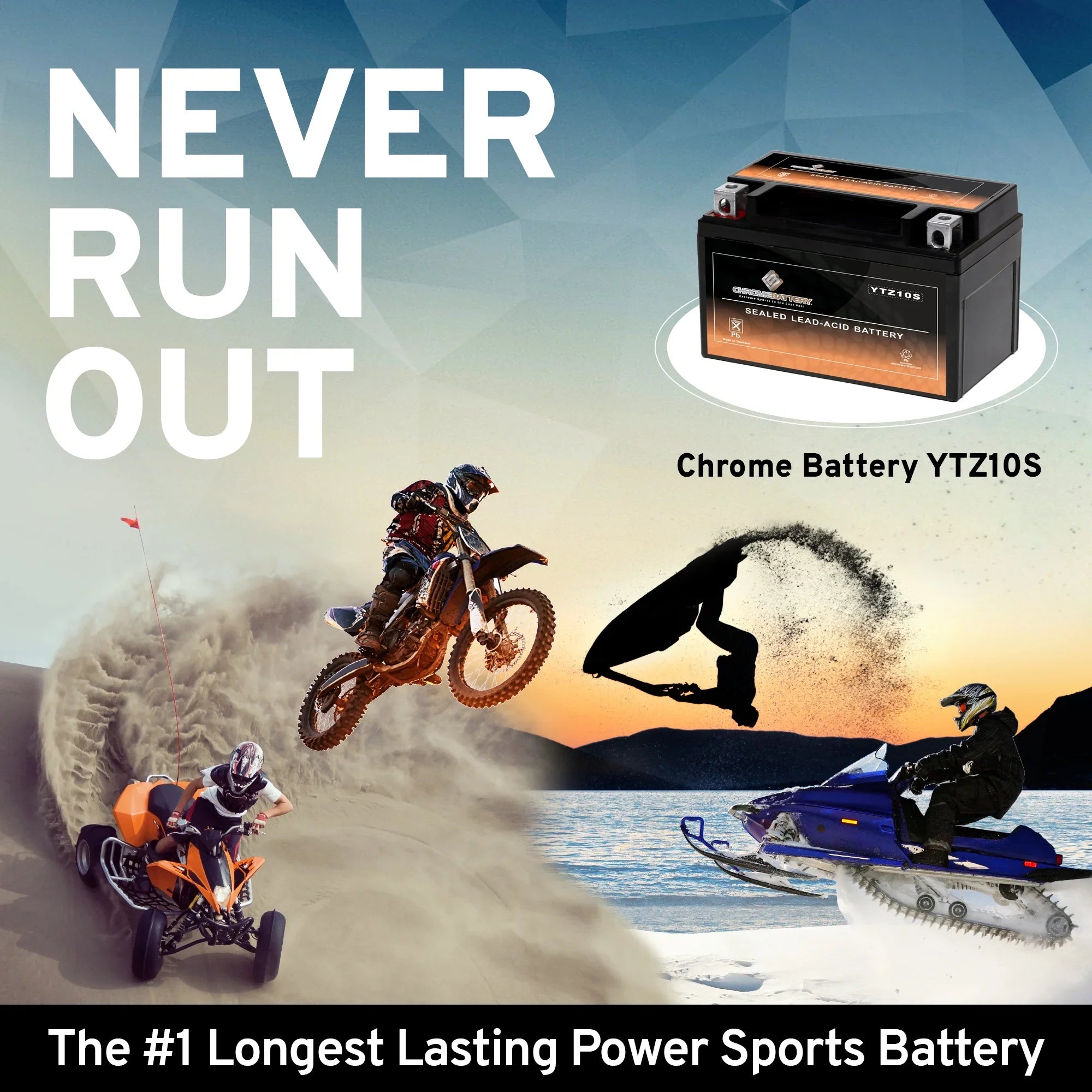 Chrome Battery Ytz10s-bs (ytz10s 12 Volts,8.6 Ah, 190 Cca) Motorcycle Battery for Suzuki Gsx-r1000, A 1000 Cc Years (2005 - 2017)