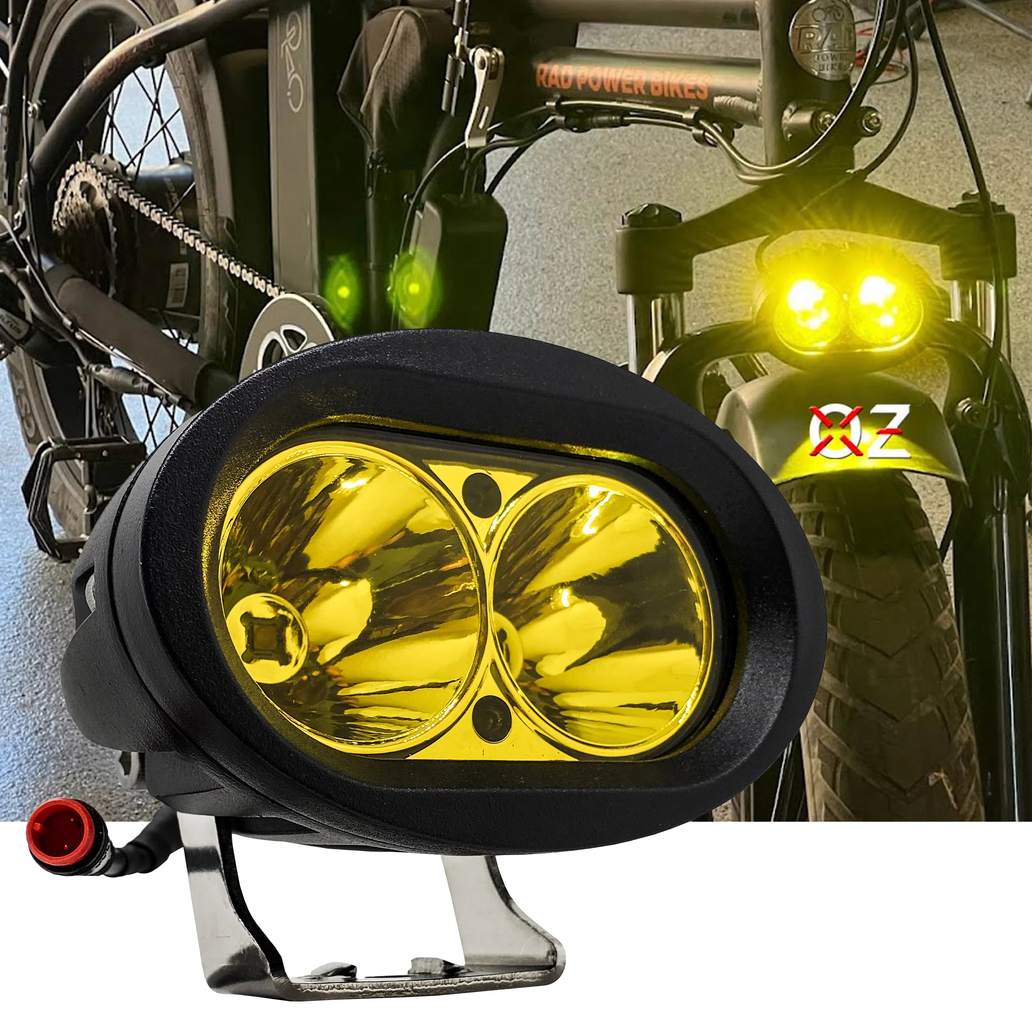 OZ-USA E-bike High Output LED Headlight Neon Yellow Matching with Vamoose Mammoth Rad Power Bikes RadMini RadRover RadExpand RadRunner