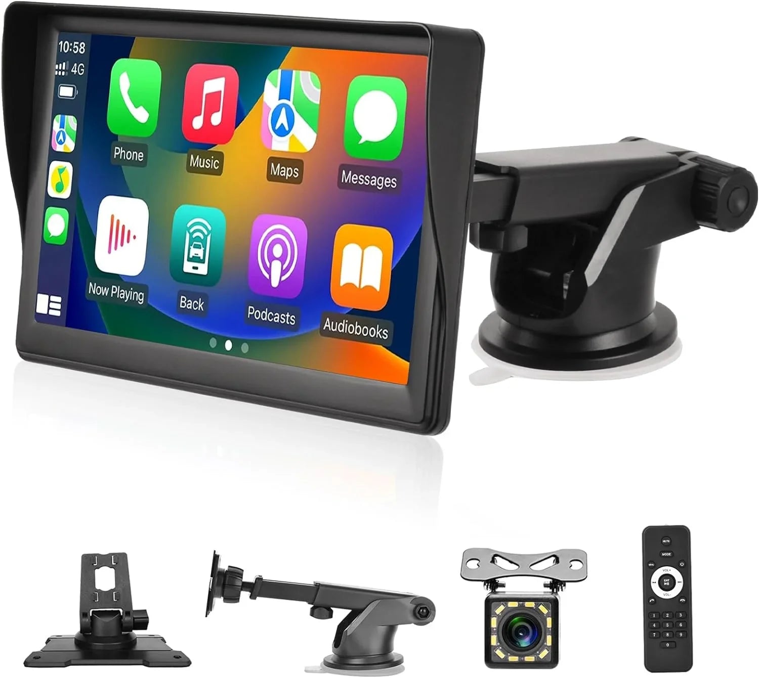 Podofo 12-30V 7" Portable Touch Screen Car Stereo Radio Wireless Carplay Android Auto Mirror Link FM Bluetooth TF/USB for Car Suv Van Pickup, with Backup Camera