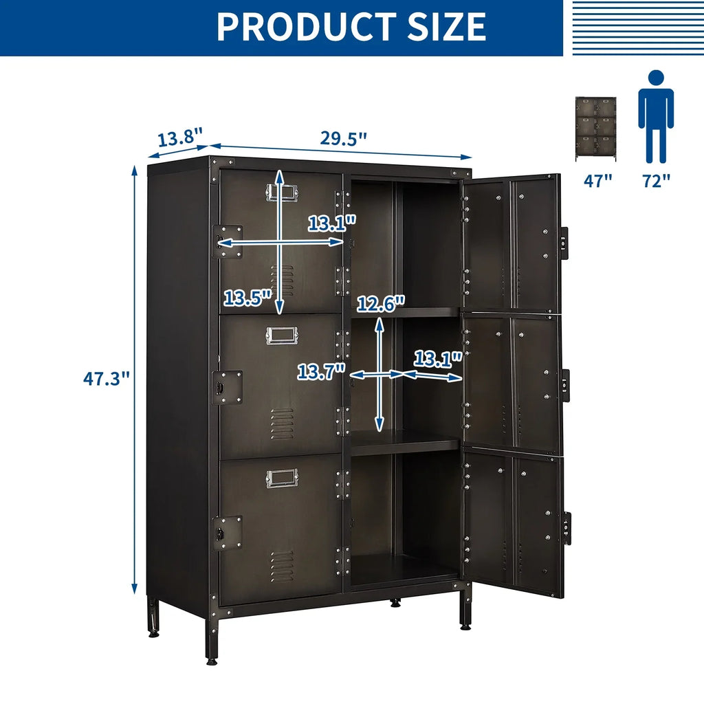 STANI Metal Locker 47.3" Steel Storage Cabinet with 2 Shelf ,Office School Gym Bedroom Metal Storage Locker Cabinets for Employees Students Steel Locker