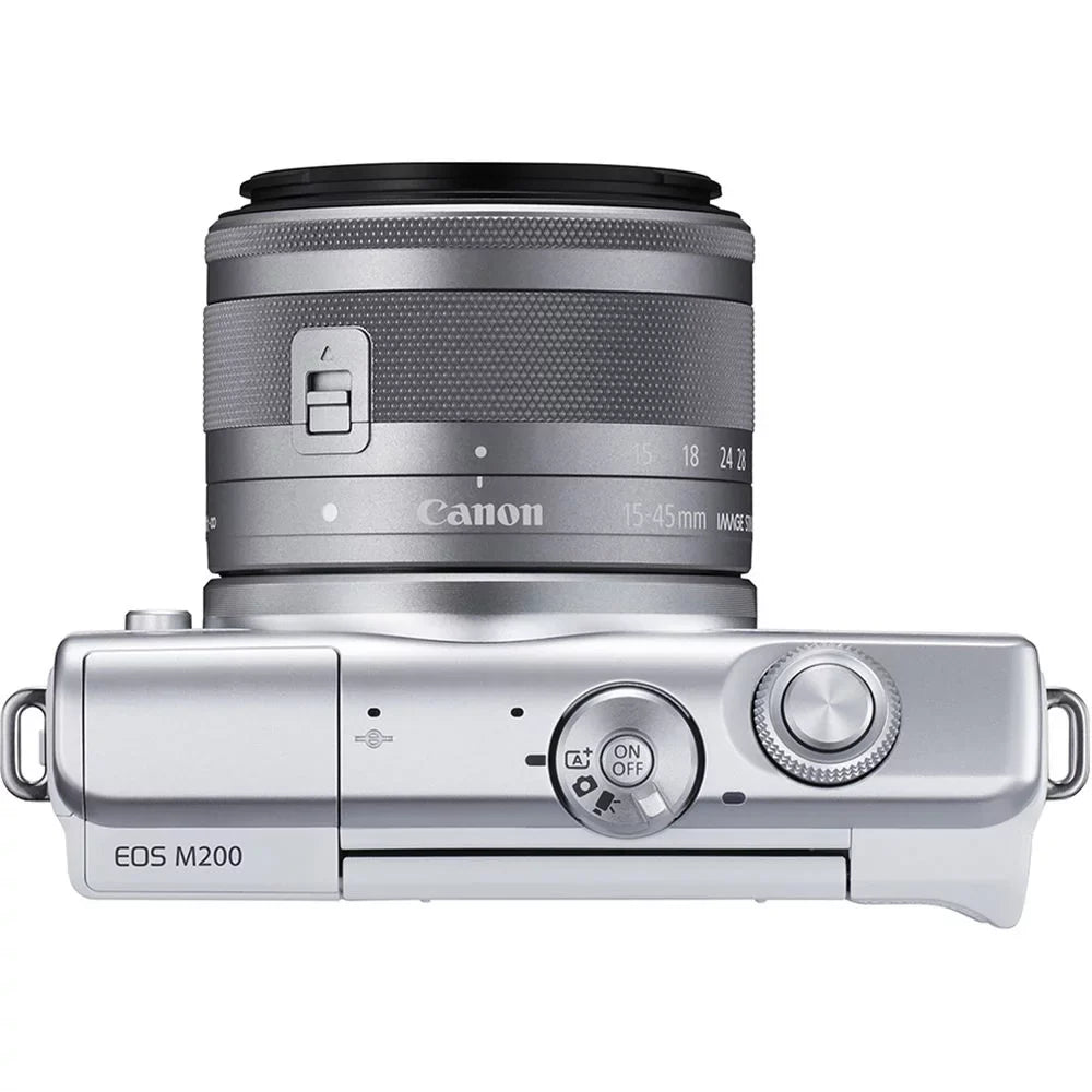 Canon EOS M200 Mirrorless Camera with 15-45mm and 55-200mm Lenses (White) (3700C009) + 64GB Card + Charger + LPE12 Battery + Card Reader + Corel Photo Software + HDMI Cable + Case + More